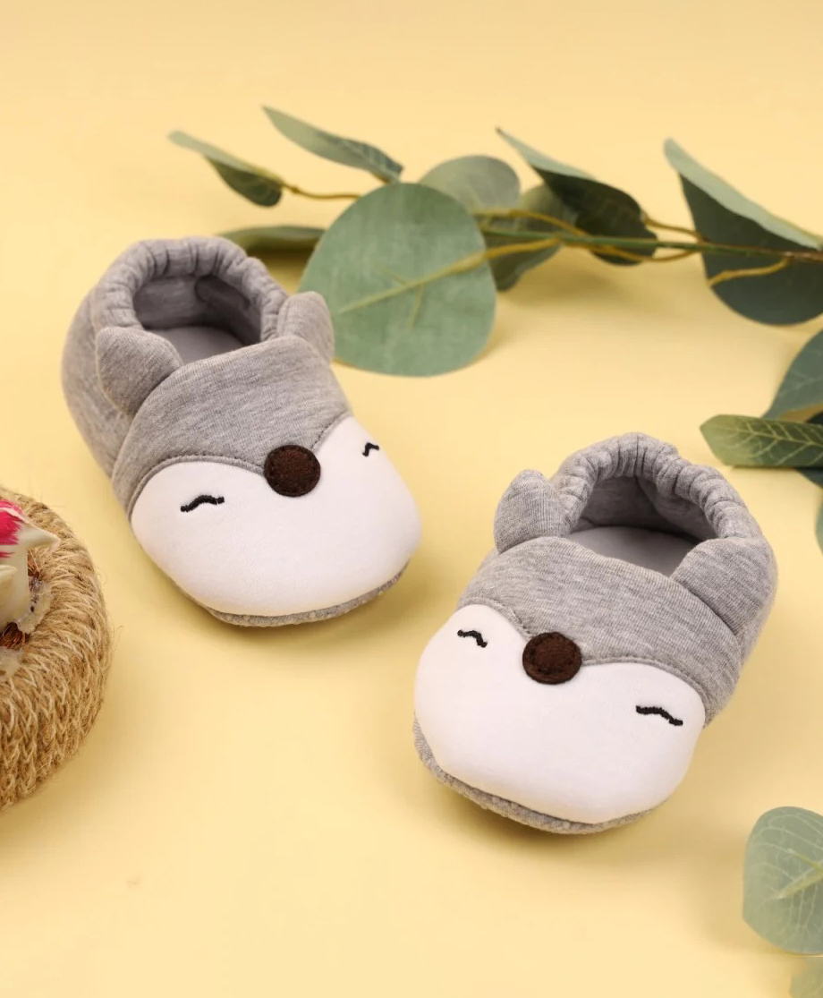Kicks & Crawl Fox Face Applique Detailed Booties - Grey-image-33