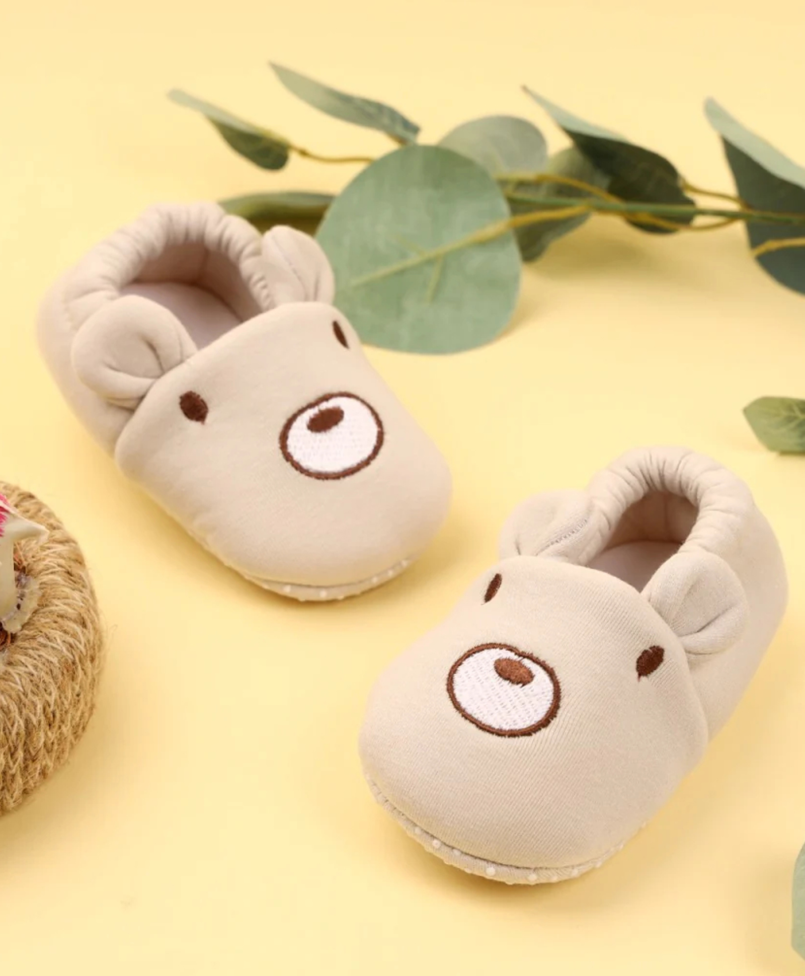 Kicks & Crawl Bear Designed Elastic Slip On Booties - Cream-picture-12