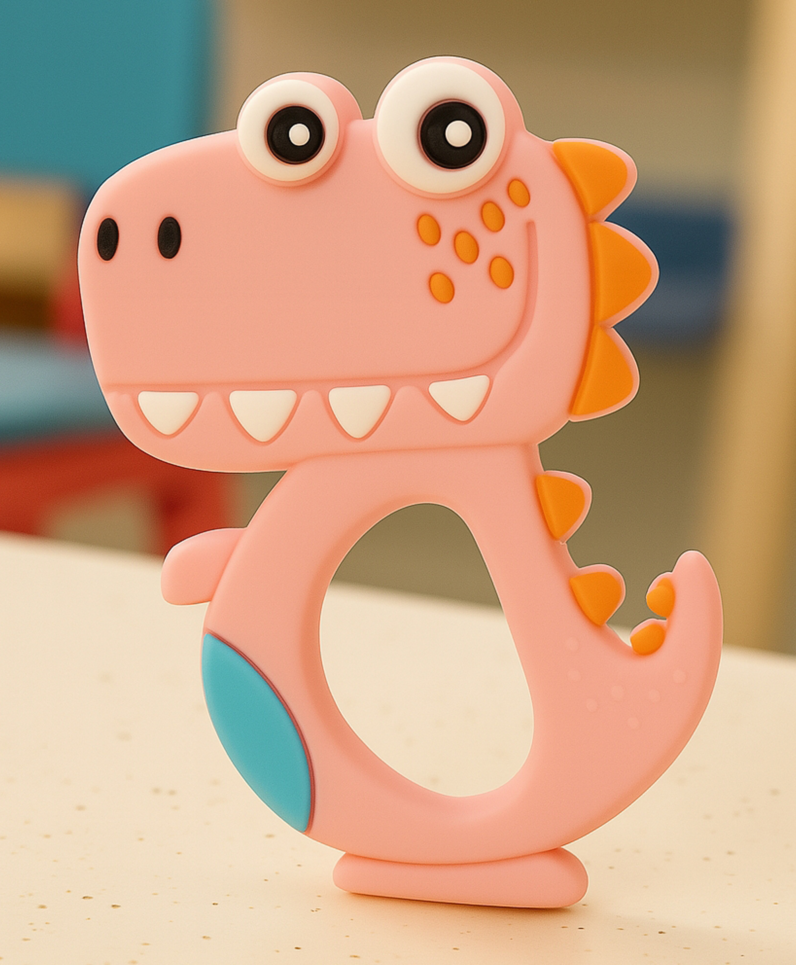 Badal Kidz Dinosaur Shape Silicone Teether , BPA Free & Safe for Babies (Pack of 1)- Pink-image-48