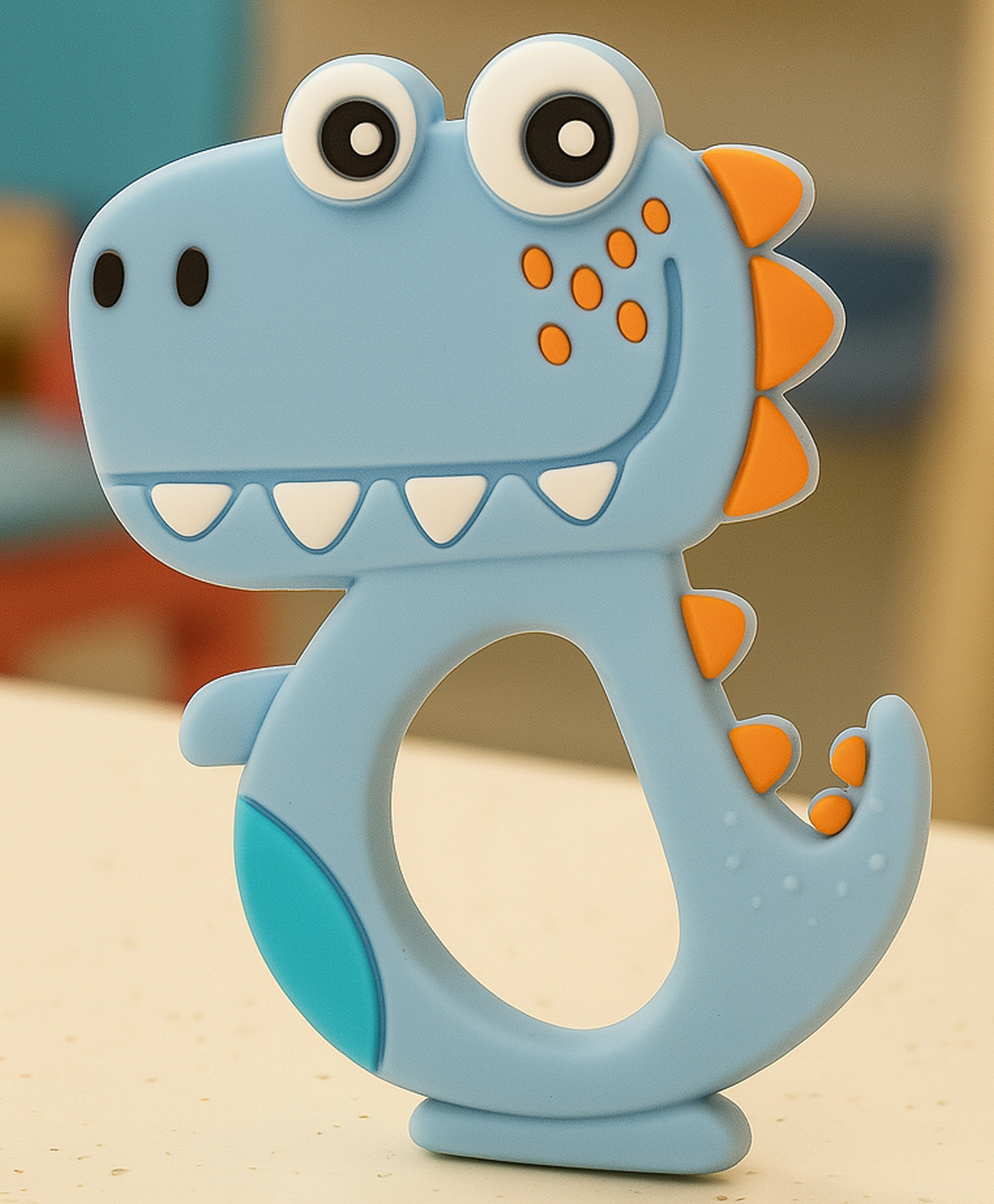 Badal Kidz Dinosaur Shape Silicone Teether , BPA Free & Safe for Babies (Pack of 1)- Blue-image-43