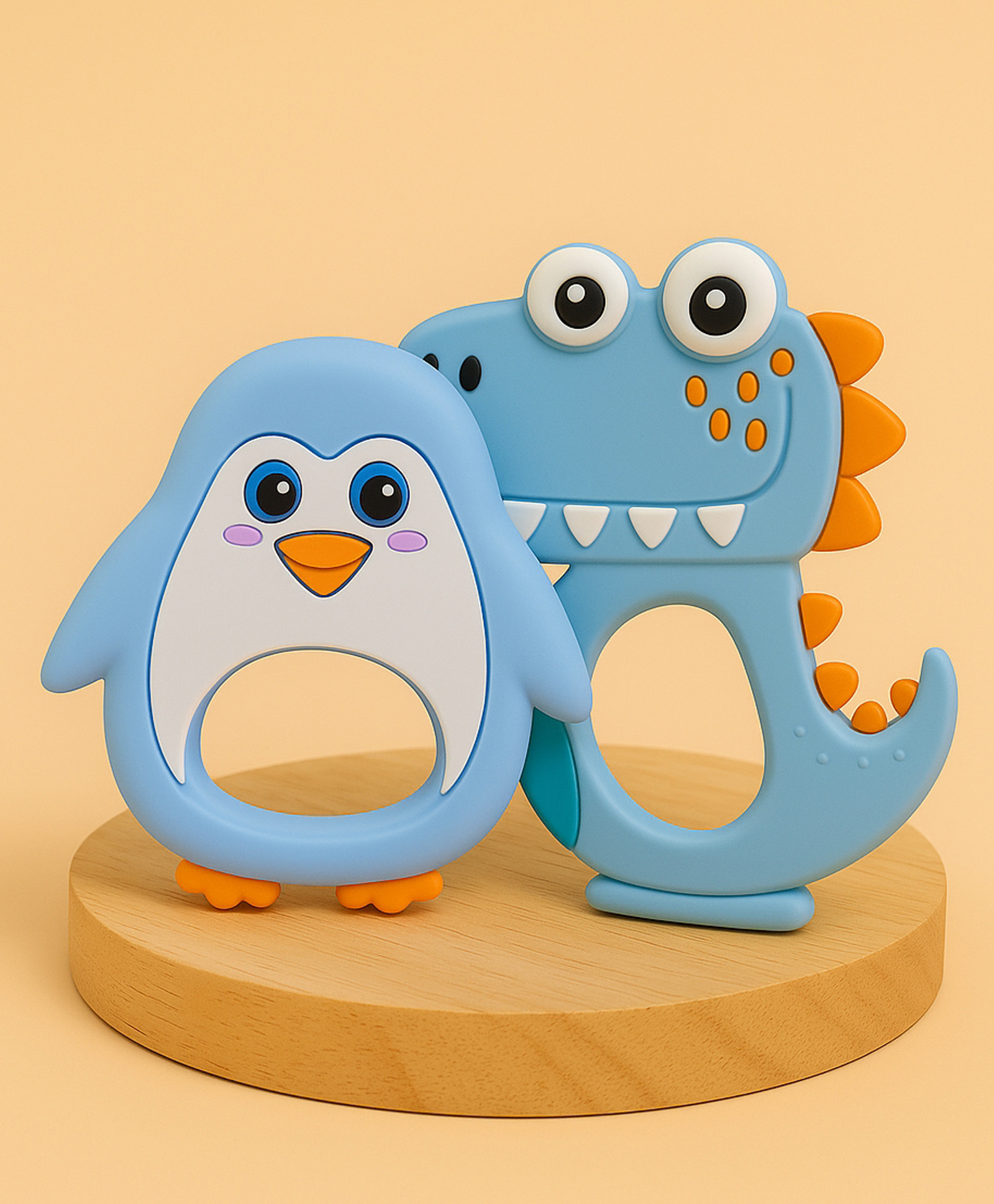 Badal Kidz Penguin Shape & Dinosaur Shape Silicone Teether , BPA Free & Safe for Babies (Pack of 2)- Blue & Blue-picture-20