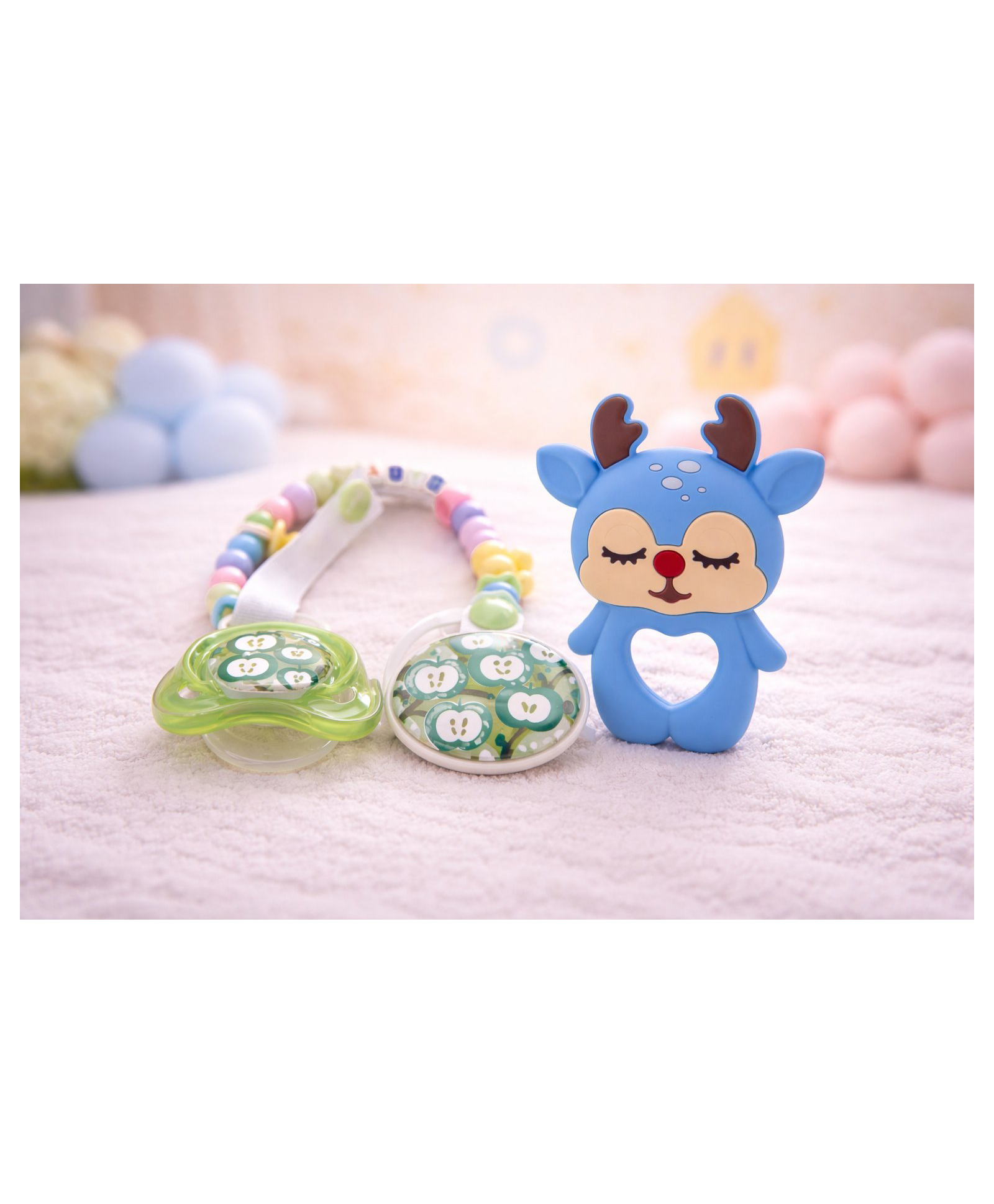 Badal Kidz Baby Pacifier with Chain & Soft Reindeer Teether Combo ,Silicone, BPA Free - Green & Dark Blue-image-44