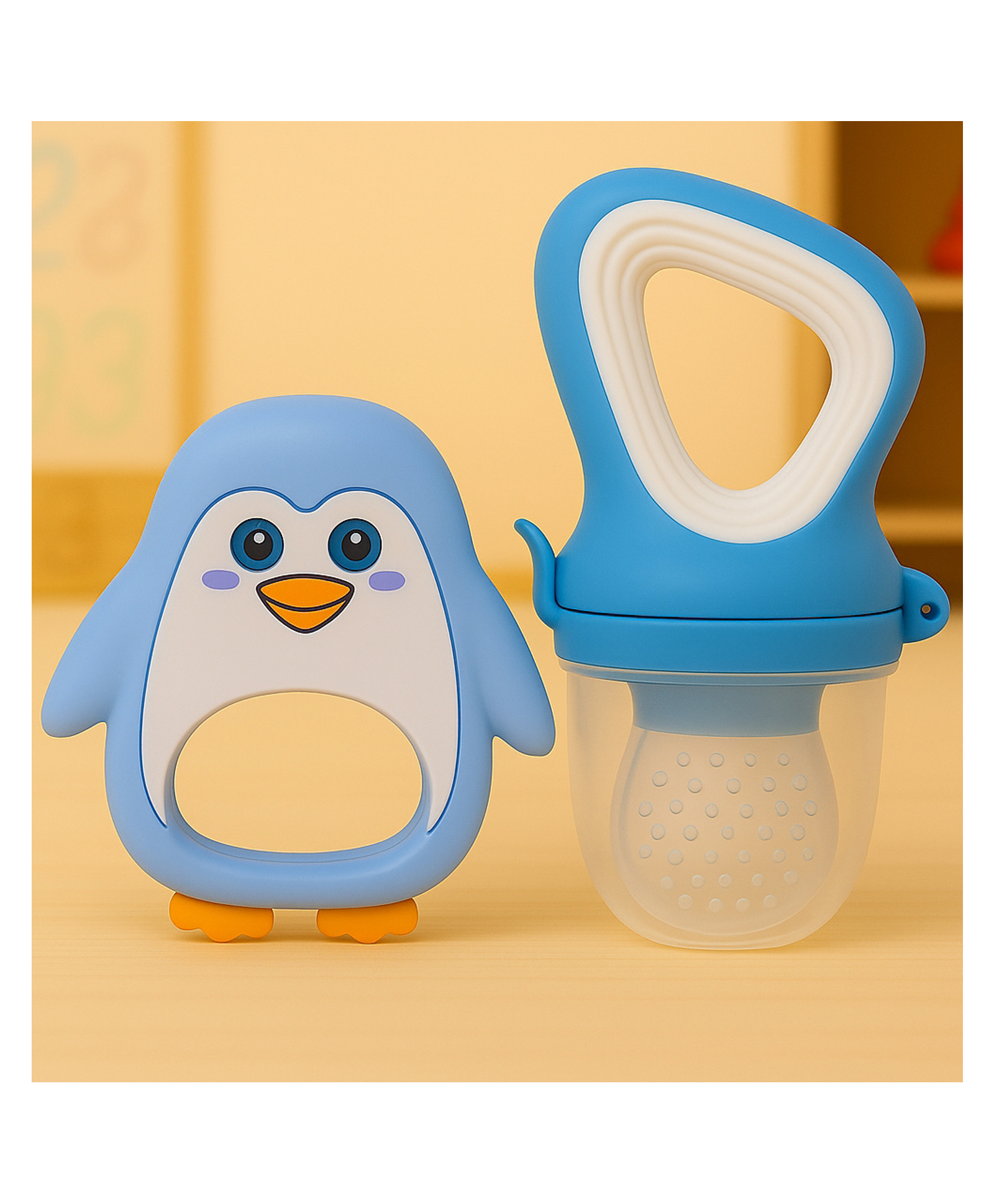 Badal Kidz Fruit Nibbler & Silicone Teether Combo, BPA Free, Safe for Teething Babies - Blue & Blue-image-29