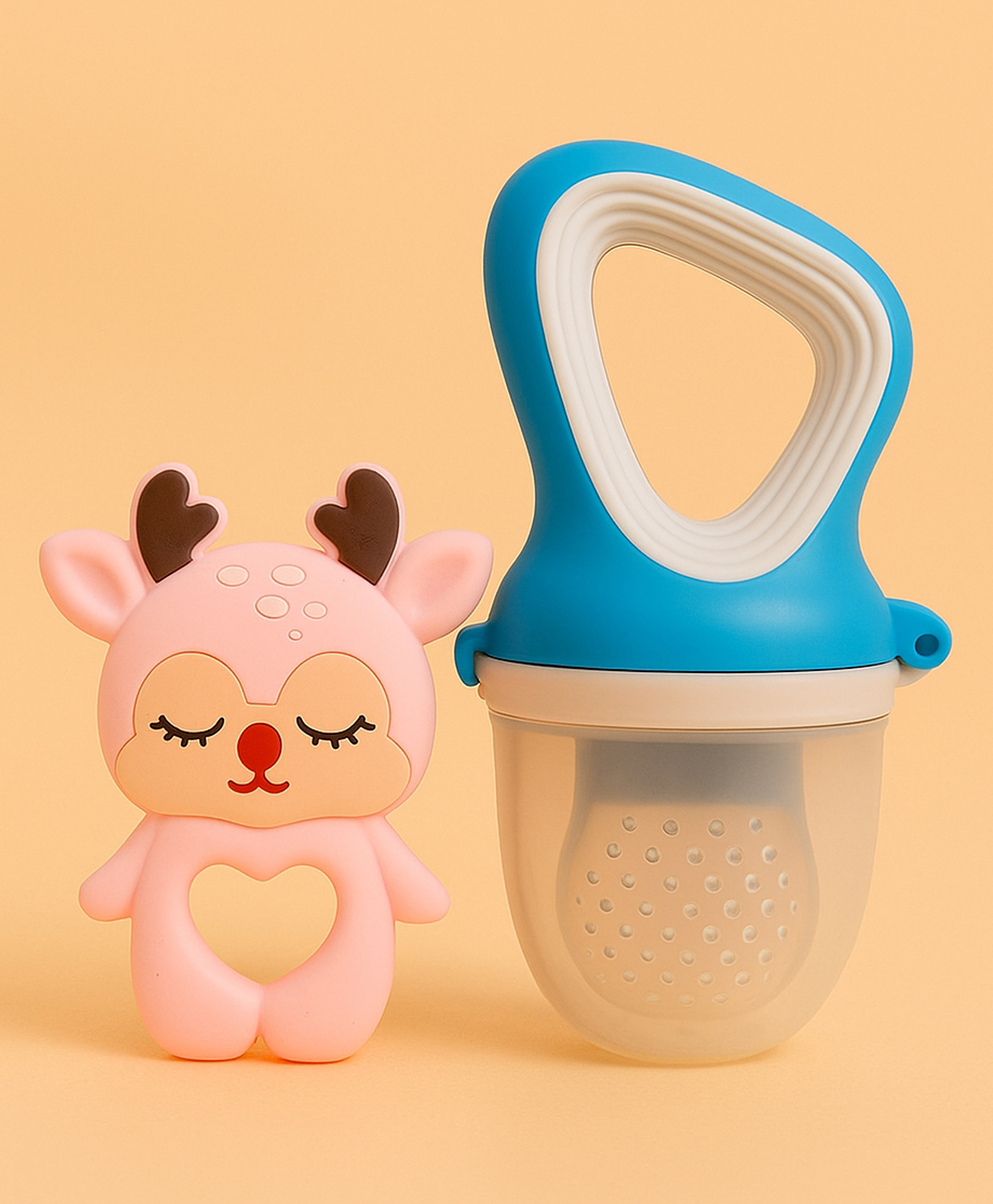Badal Kidz Fruit Nibbler & Silicone Teether Combo, BPA Free, Safe for Teething Babies - Blue & Pink-image-49