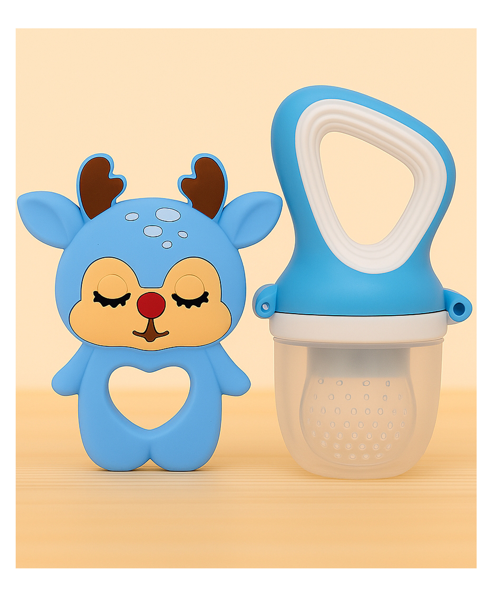Badal Kidz Fruit Nibbler & Silicone Teether Combo, BPA Free, Safe for Teething Babies - Blue & Blue-image-24