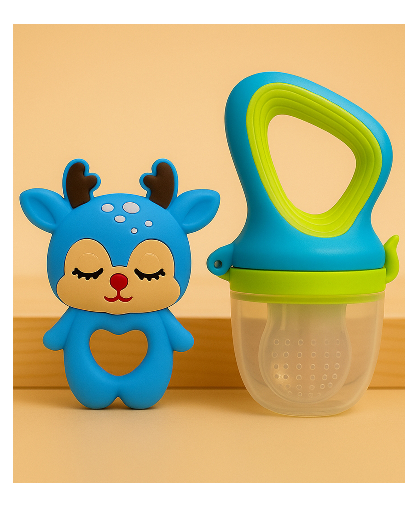 Badal Kidz Fruit Nibbler & Silicone Teether Combo, BPA Free, Safe for Teething Babies - Green & Dark Blue-image-45