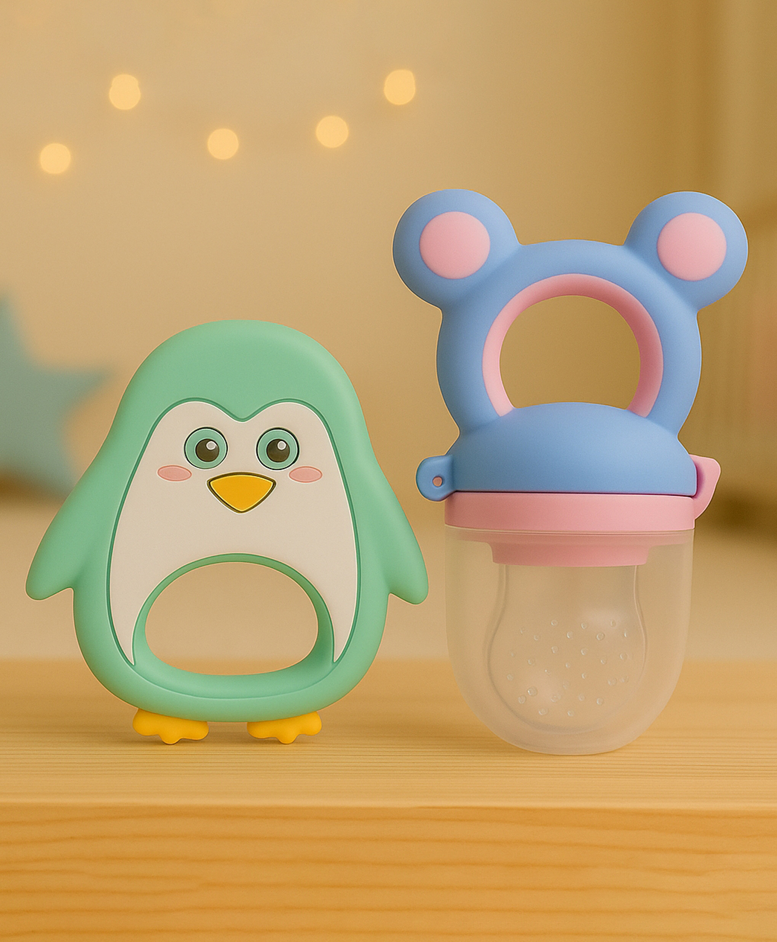 badal kidz essential combo mickey fruit nibbler & bpa free teether - blue & green