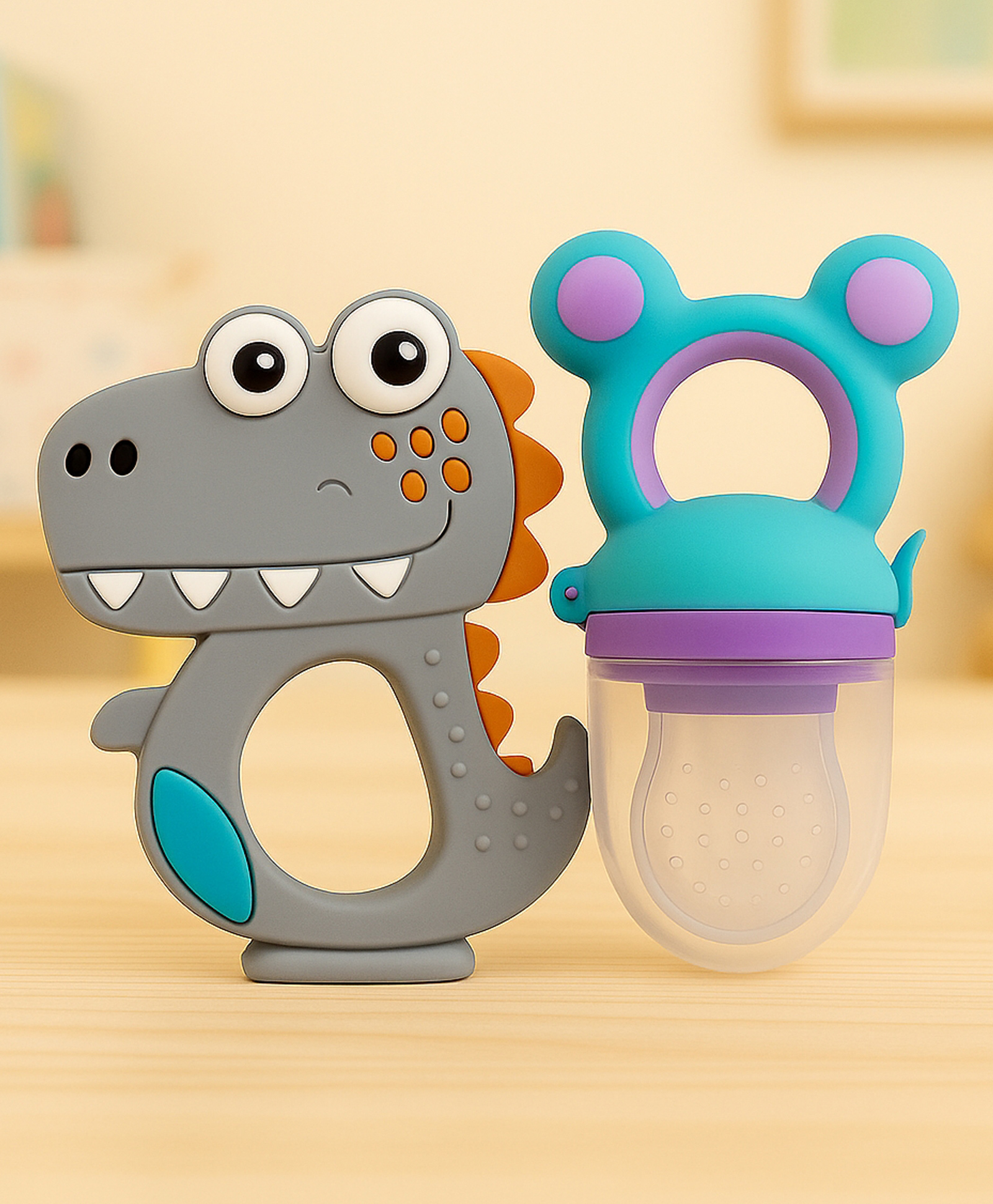 Badal Kidz Essential Combo Mickey Fruit Nibbler & BPA Free Teether - Purple & Grey-image-42