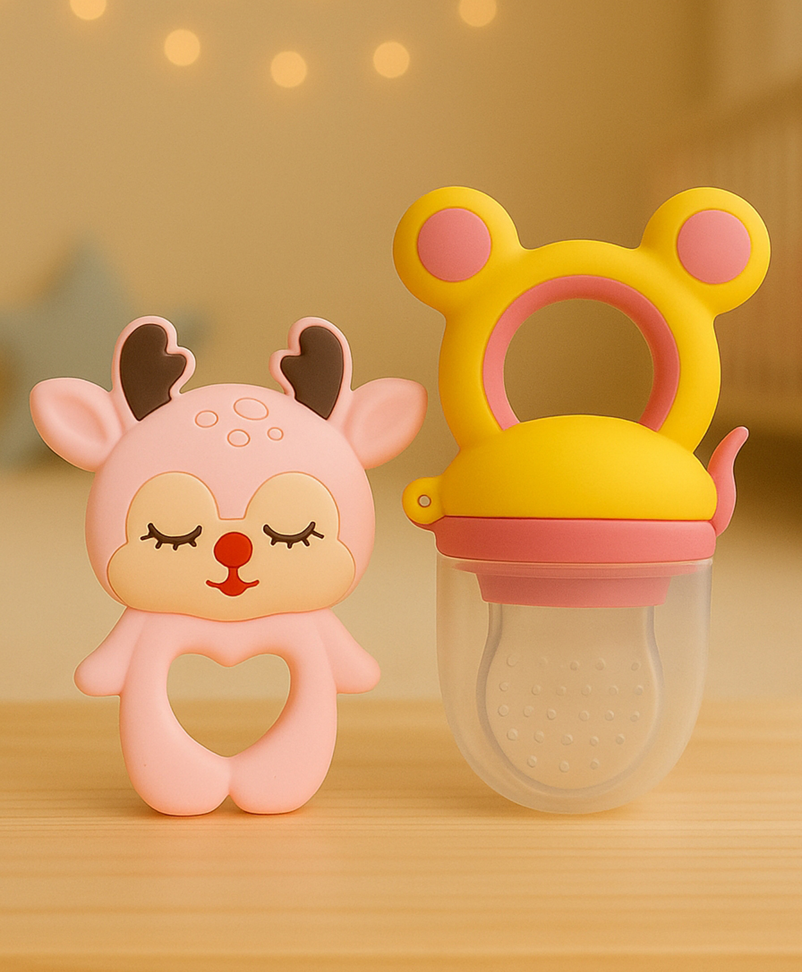 Badal Kidz Essential Combo Mickey Fruit Nibbler & BPA Free Teether - Pink & Pink-image-48