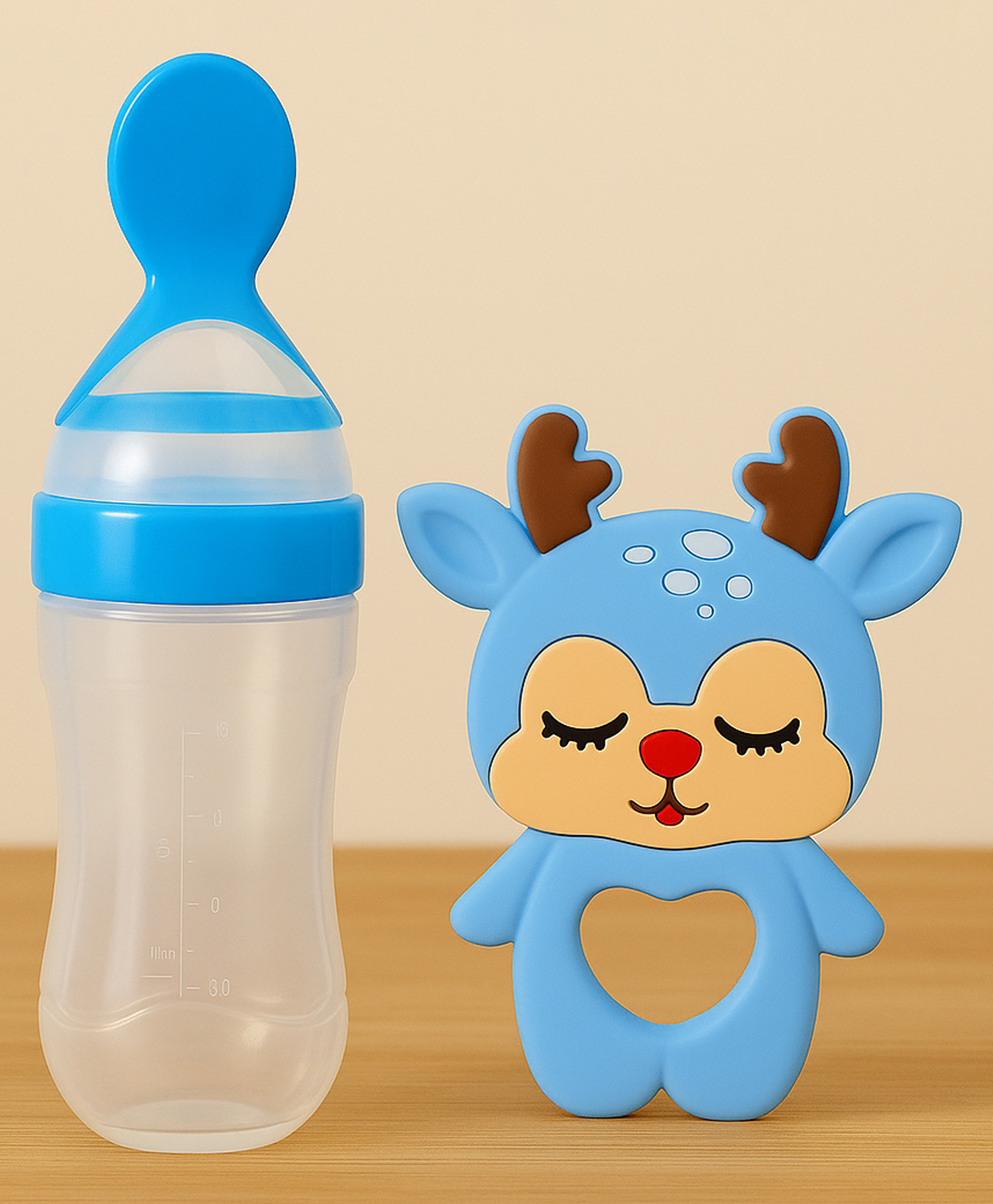 Badal Kidz Baby Silicone Spoon Bottle with Soft Teether Feeder Combo , BPA Free Feeding Set- Blue & Blue-picture-40