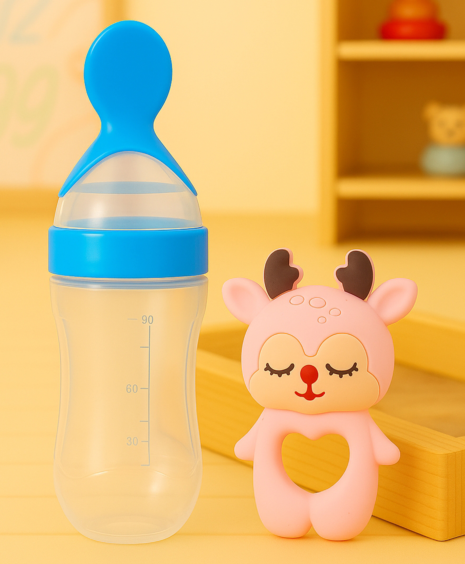 Badal Kidz Baby Silicone Spoon Bottle with Soft Teether Feeder Combo , BPA Free Feeding Set- Blue & Pink-image-45