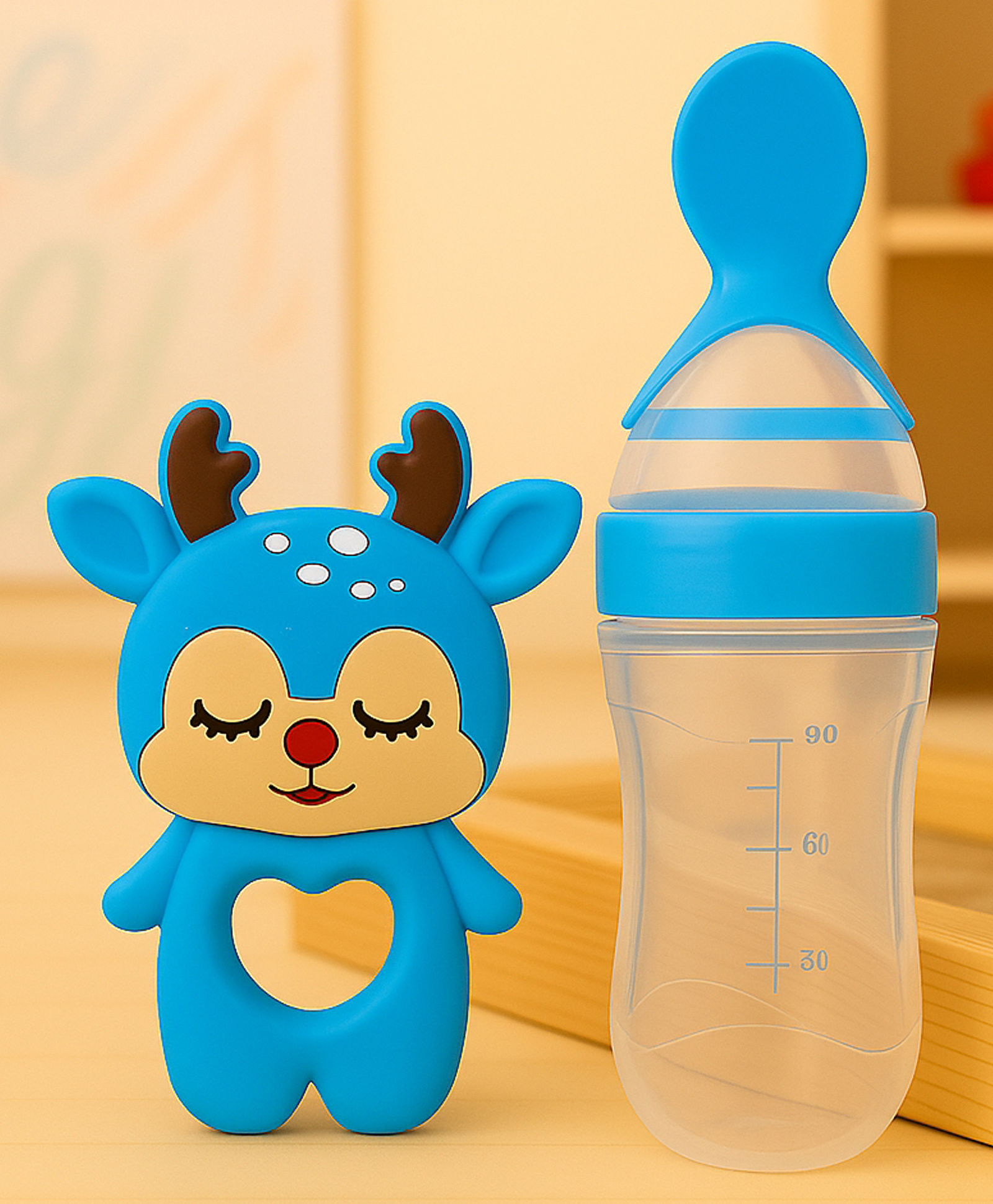 Badal Kidz Baby Silicone Spoon Bottle with Soft Teether Feeder Combo , BPA Free Feeding Set- Blue & Dark Blue-image-46