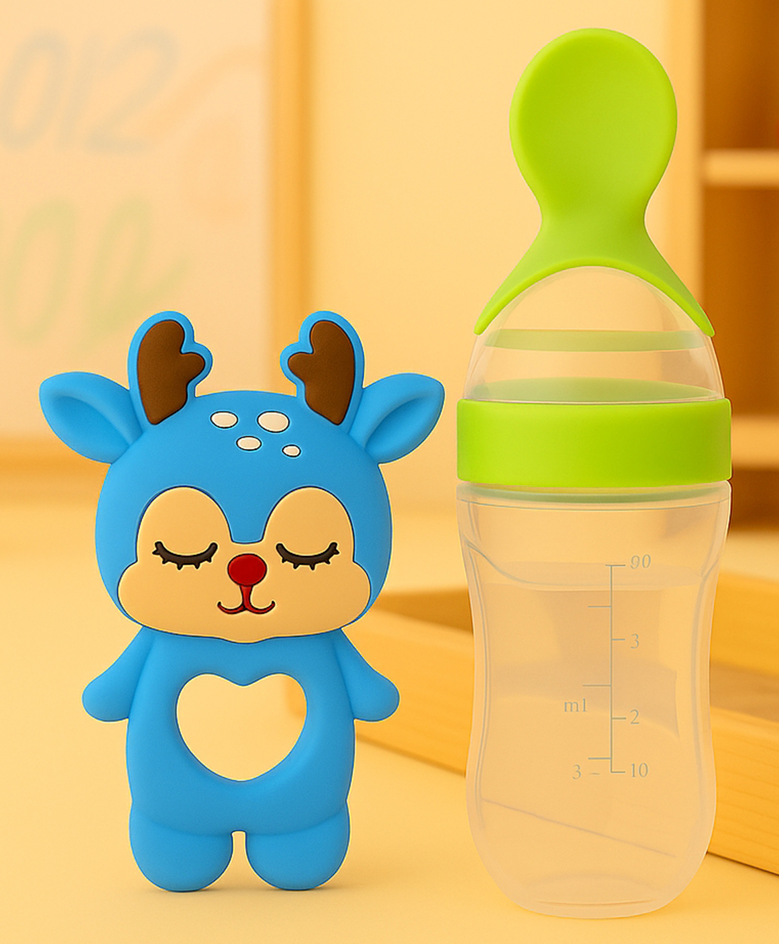 Badal Kidz Baby Silicone Spoon Bottle with Soft Teether Feeder Combo , BPA Free Feeding Set- Green & Dark Blue-image-49