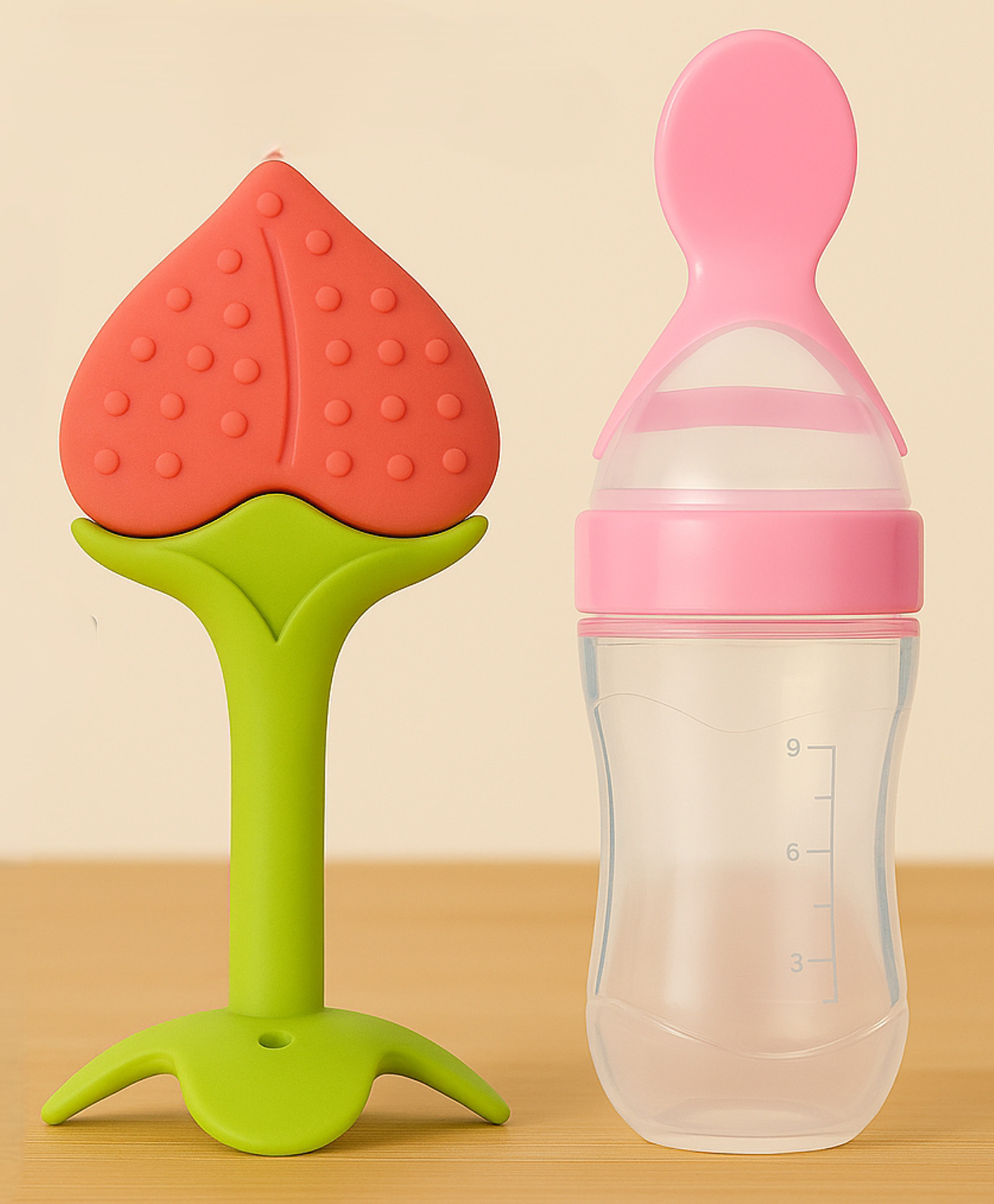 Badal Kidz Baby Silicone Spoon Bottle with Soft Teether Feeder Combo , BPA Free Feeding Set- Pink & Peach-picture-20