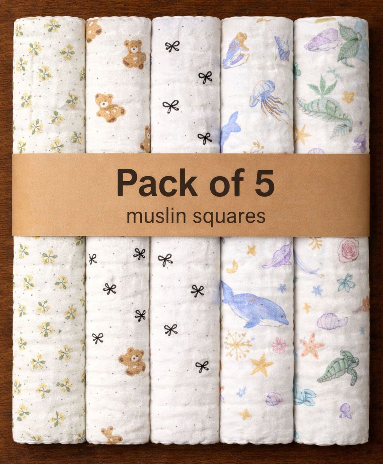 Badal Kidz Premium Muslin Baby Hanky - Ultra Soft, Absorbent, Multipurpose Cloth for Newborns & Infants Set of 5