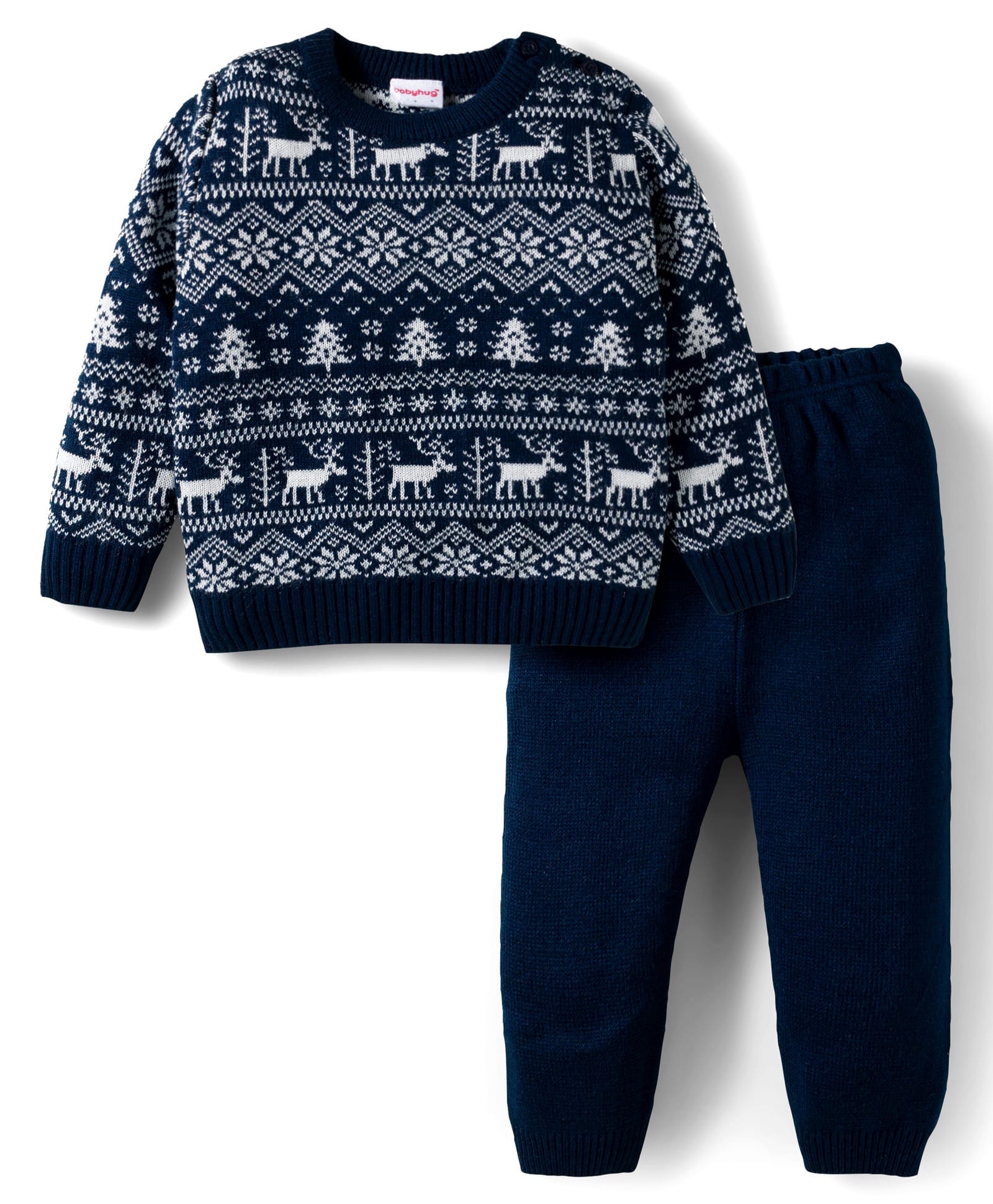 Babyhug Knit Full Sleeves Pullover Sweater Set with Aztec Design - Navy Blue-image-38
