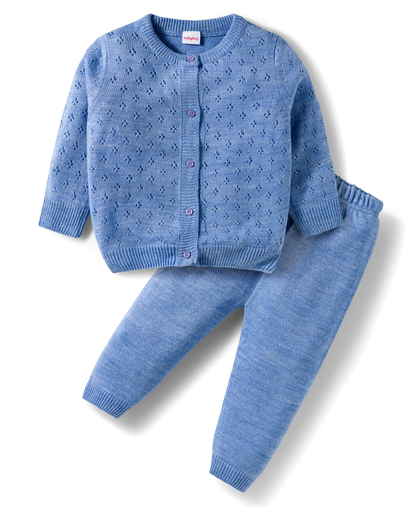 Babyhug Cotton Knit Full Sleeves Front Open Sweater Set - Blue-picture-11