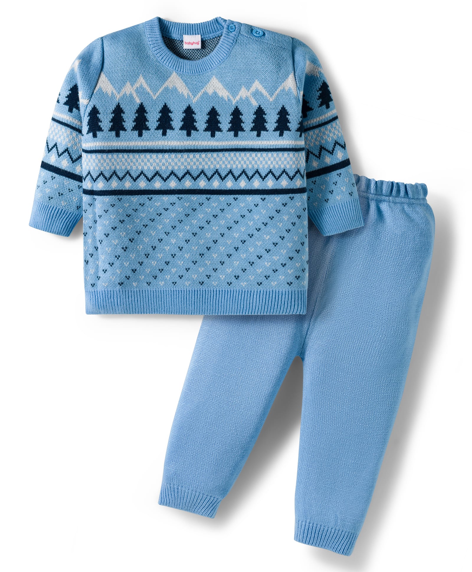 Babyhug Knit Full Sleeves Pullover Sweater Set With Tree Design - Navy Blue-image-48