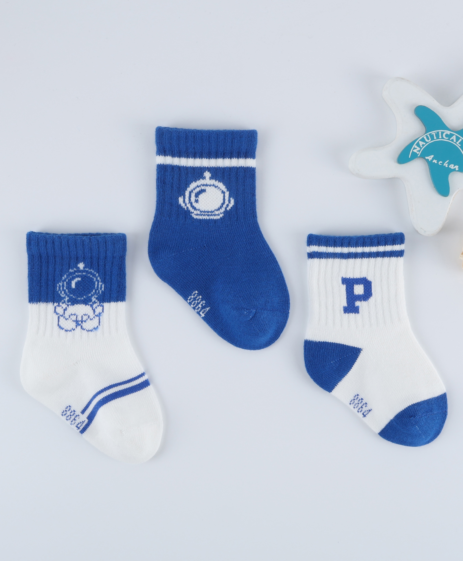 Kidofash Cotton Pack Of 3 Alphabet & Space Theme Designed Socks - Blue-picture-40