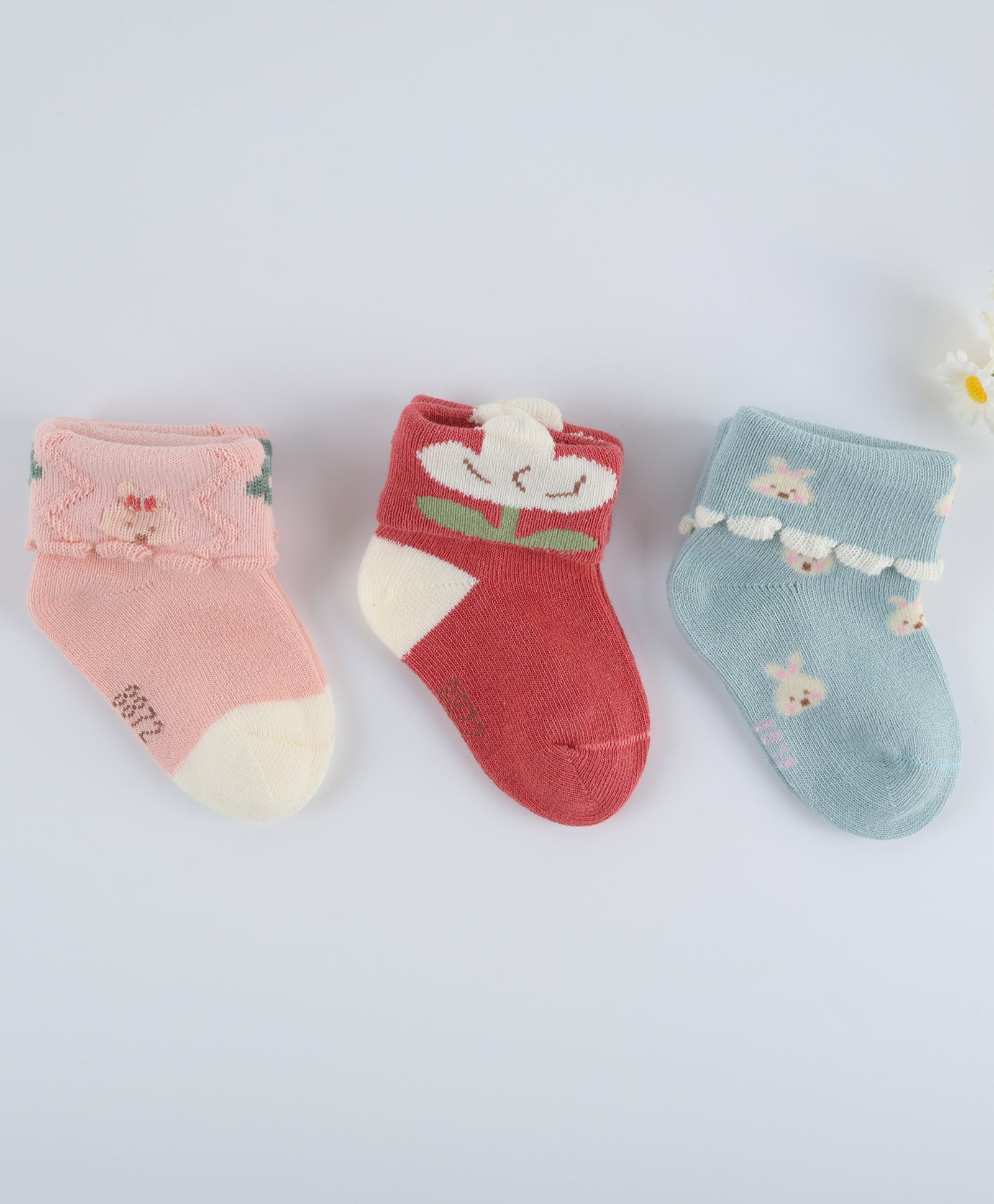 Kidofash Cotton Set Of 3 Bunnies & Floral Printed Socks - Multi Colour-picture-17