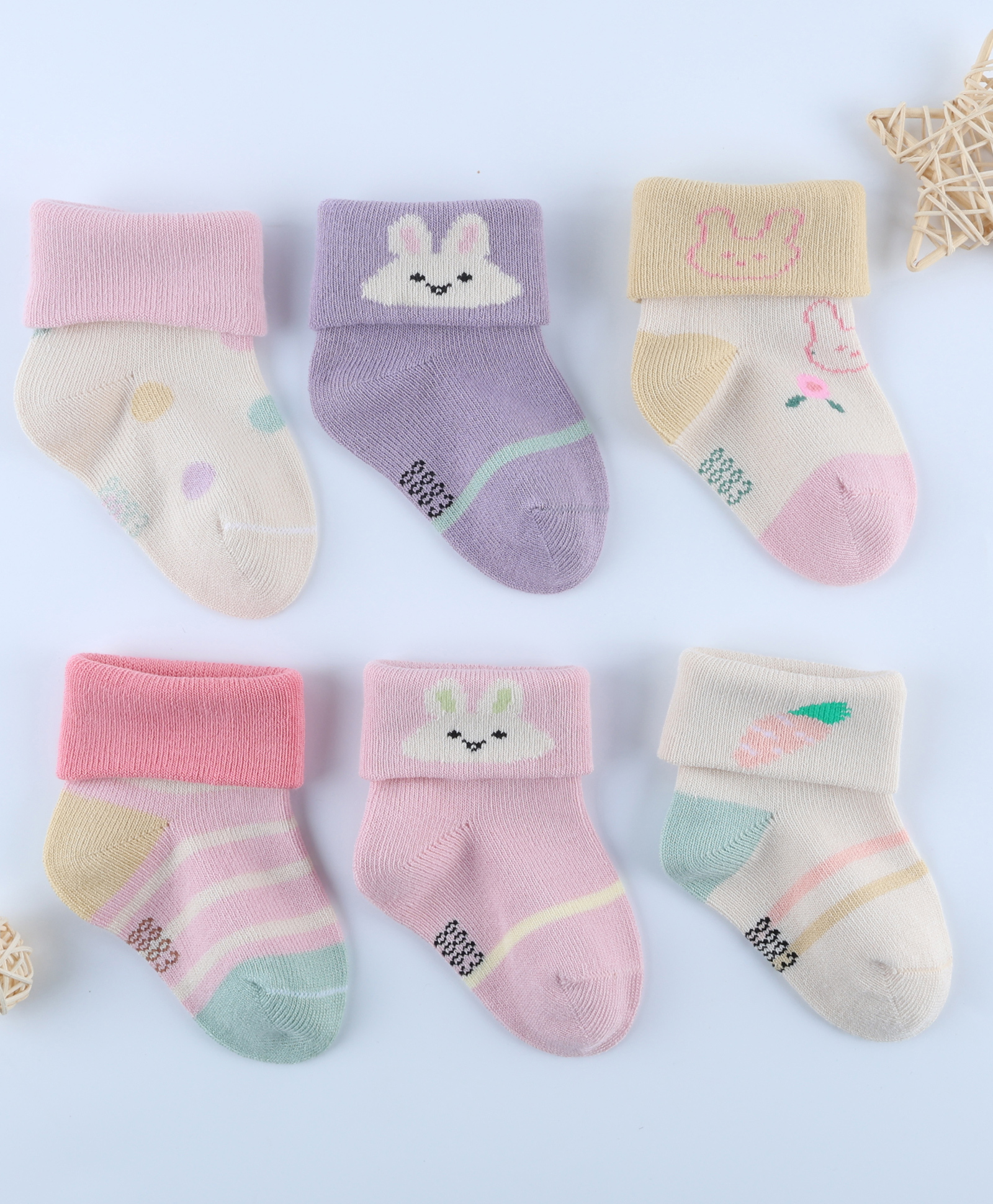 Kidofash Cotton Knit Pack Of 6 Polka Dots & Cute Animal Designed Socks - Pink-picture-35