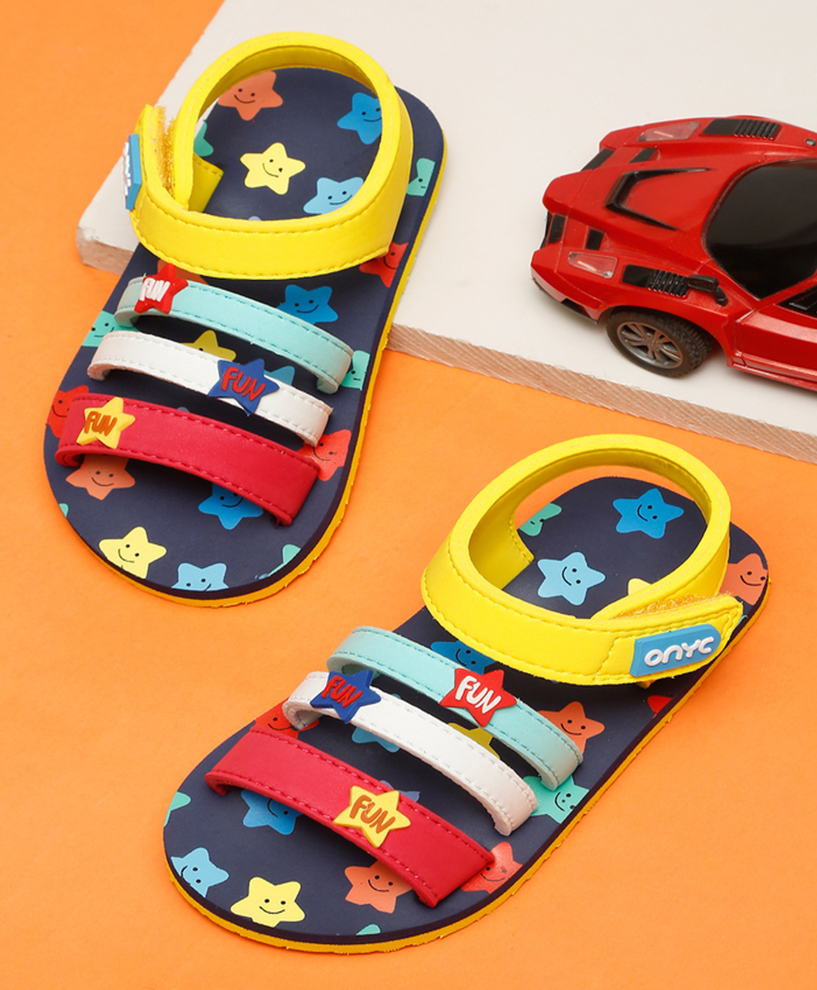 ONYC Star Printed & Applique Detailed Velcro Closure Sandals - Blue-image-42