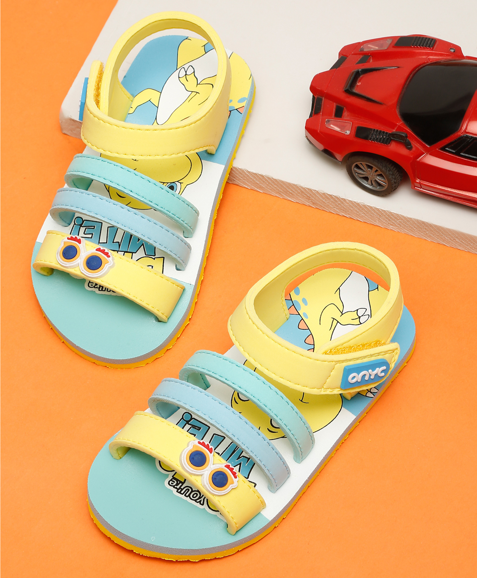 ONYC Dinosaur Printed & Goggles Applique Detailed Velcro Closure Sandals - Yellow-picture-27