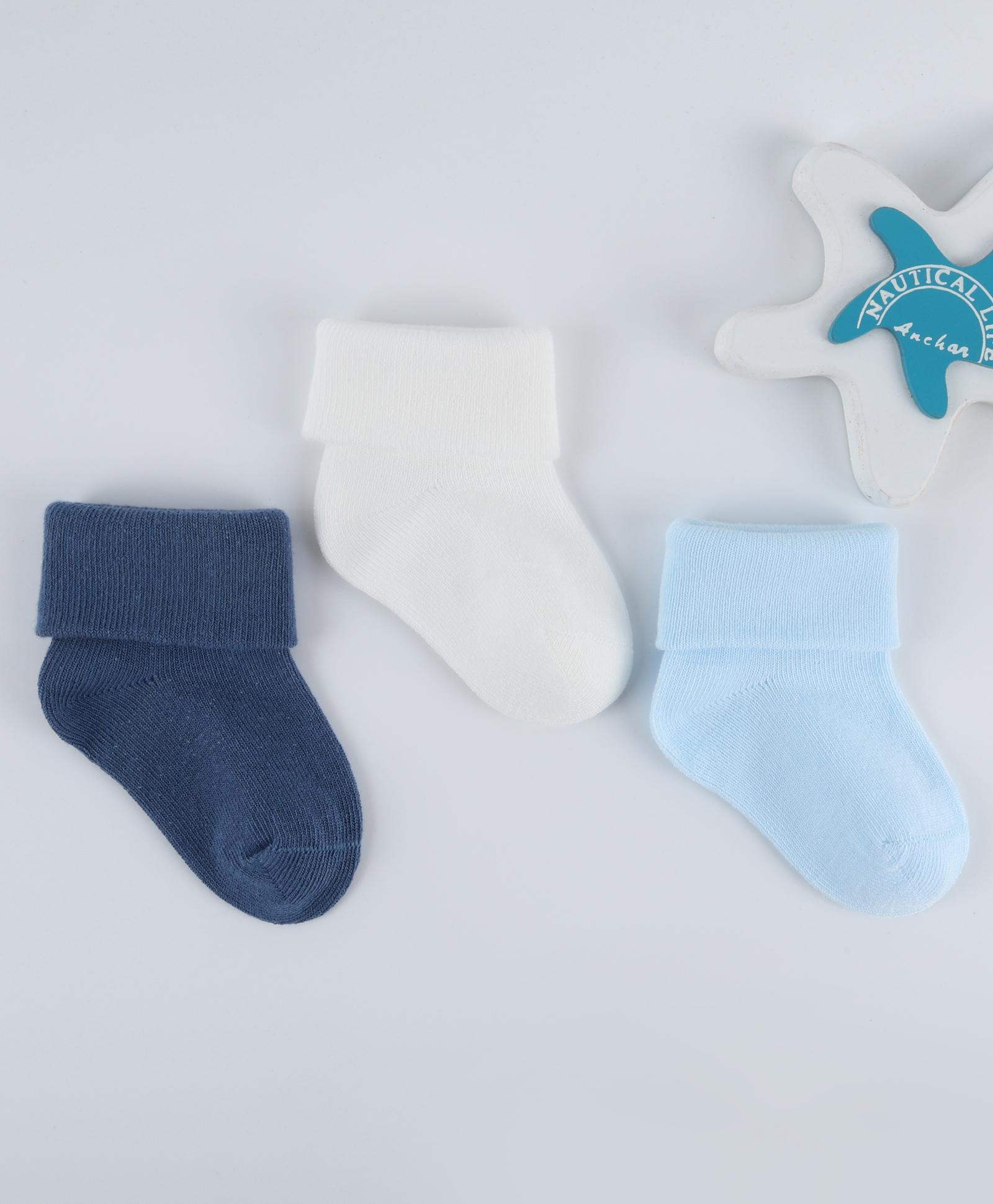 Kidofash Cotton Knit Pack Of 3 Solid Socks - Blue & White-picture-41