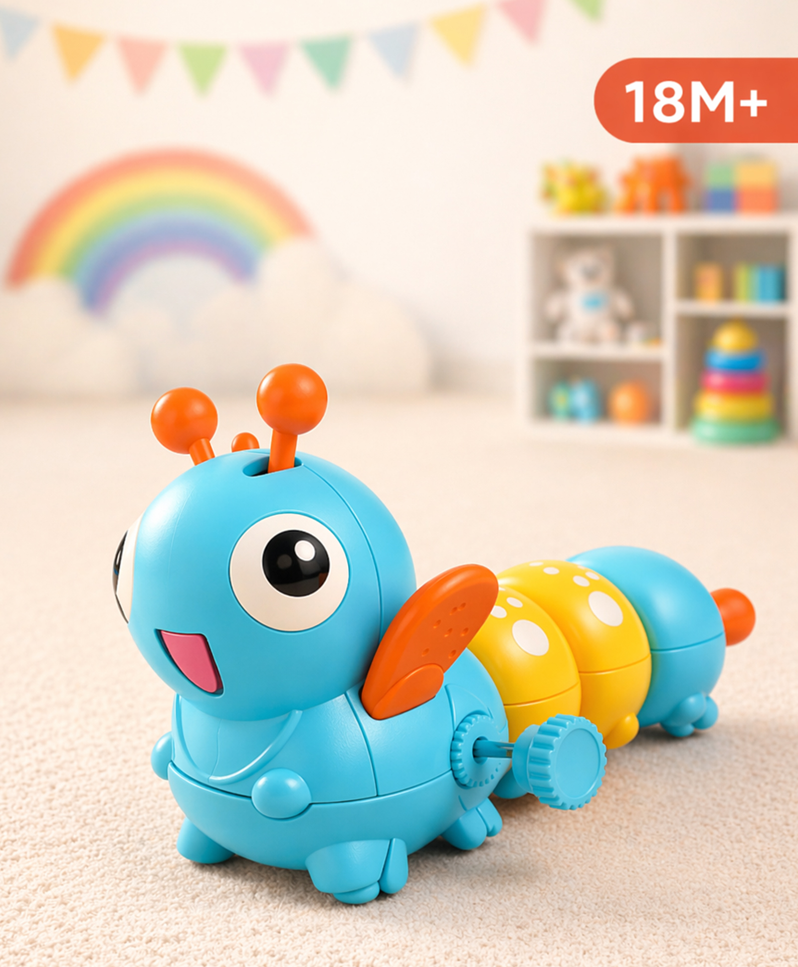 Play Nation Dancing Colorful Crawling Caterpillar Toy | Wind-Up Mechanism and Gear Movement |Fun Early Learning Activity for Toddlers | BIS |No Batteries Needed|Safe, Durable & Engaging - Blue-image-19