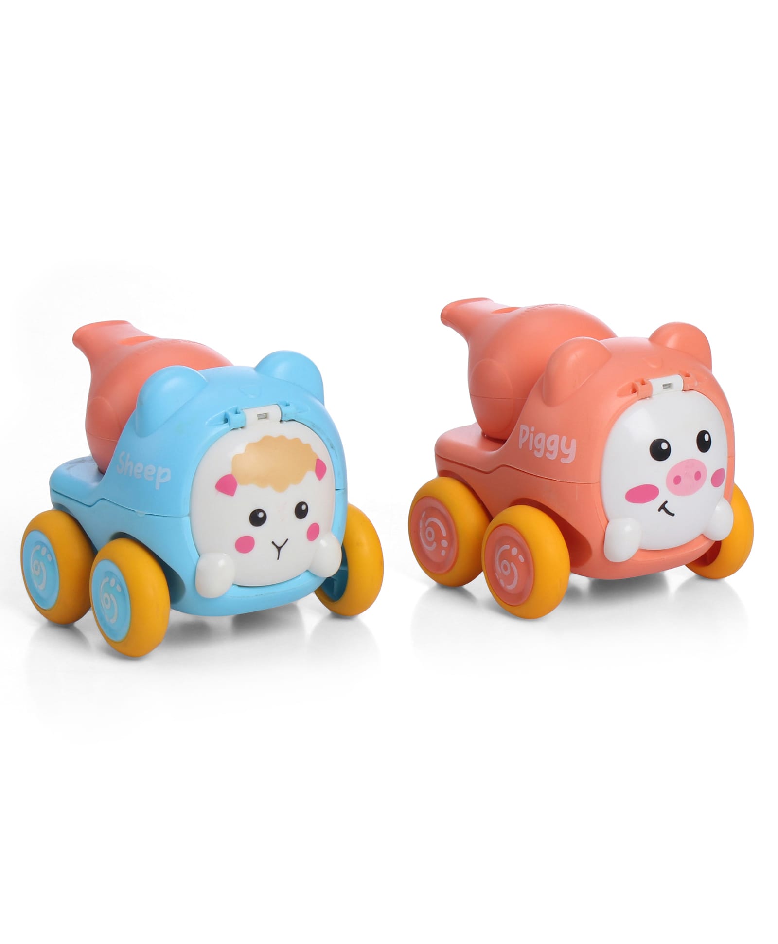 Babyhug Farm Pet Friction-Powered Cars with Whistle Sound & Moving Parts|Durable Farm-Themed Vehicles for Toddlers|No Batteries Needed |Safe & Engaging |BIS| Pack of 2 (Pink Blue)