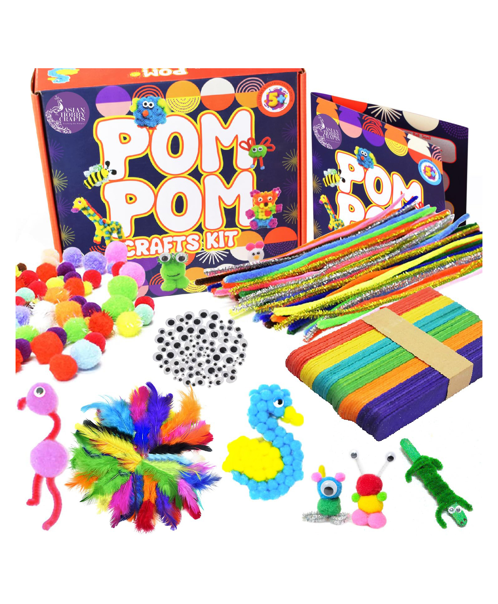 Asian Hobby Crafts Kids Pom Pom Crafts Kit With 250+ Craft Materials-picture-12