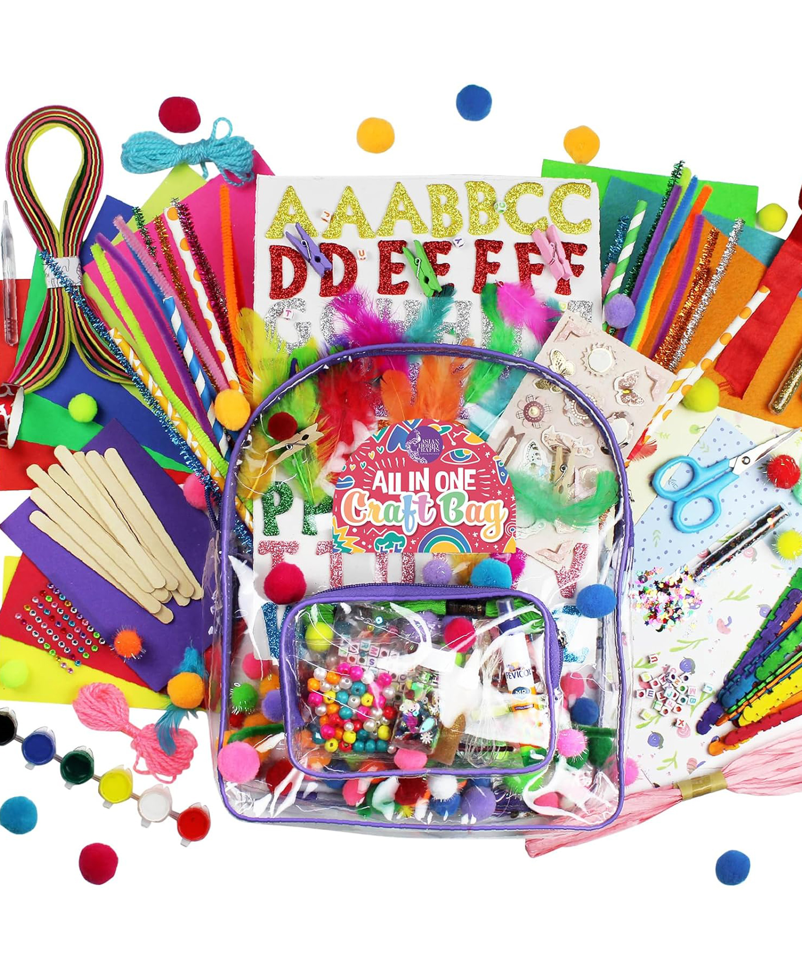 Asian Hobby Crafts DIY Art & Craft Bag With 36+ Craft Items-image-1