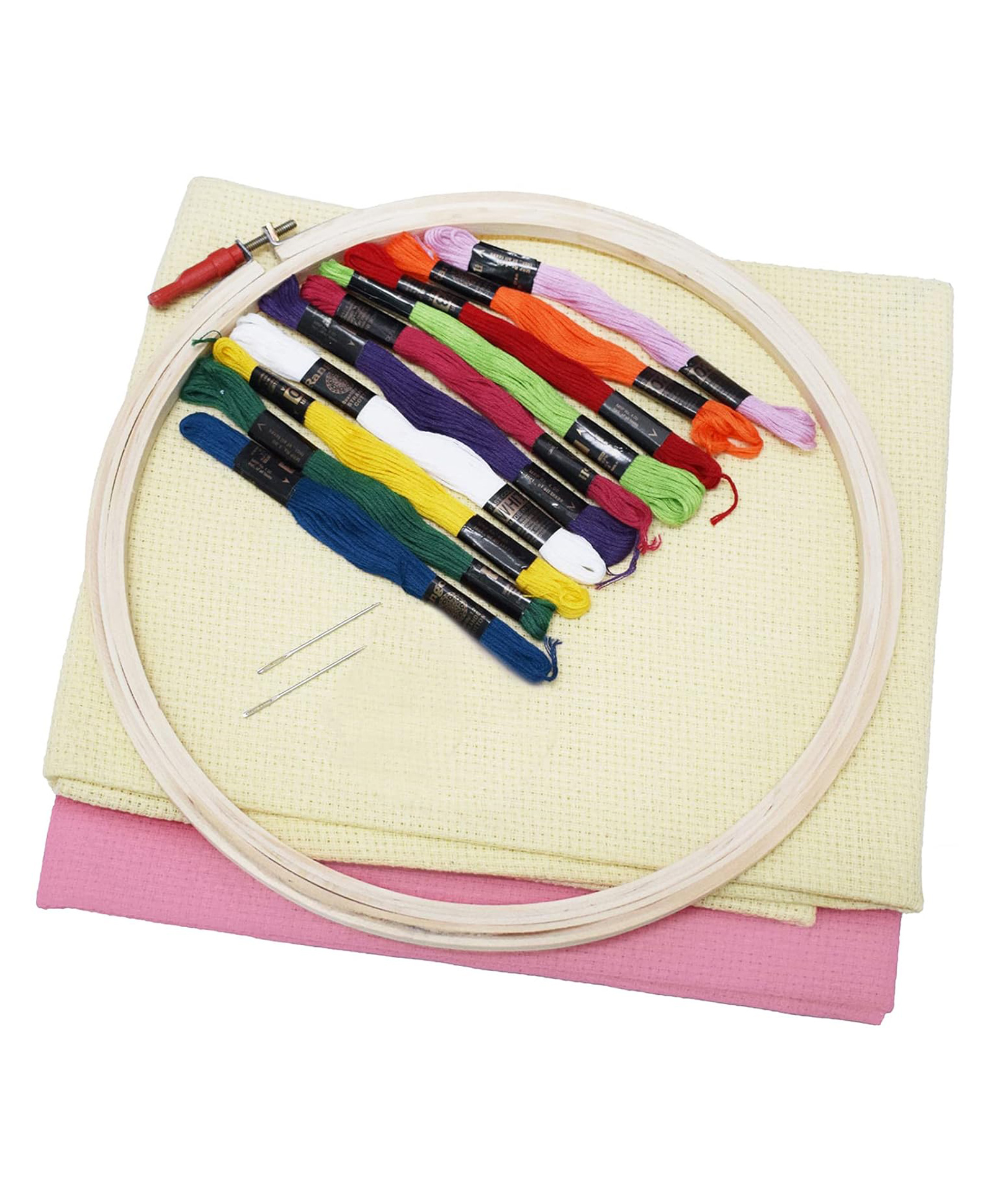 Asian Hobby Crafts Embroidery Kit With Hoop Ring , Color-Pink, Cream-image-34