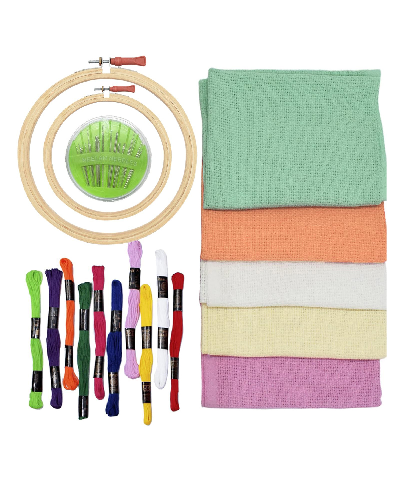 Asian Hobby Crafts Embroidery Kit - 5 Matty Fabric With Hoops, Threads For Kids & Adults-picture-10