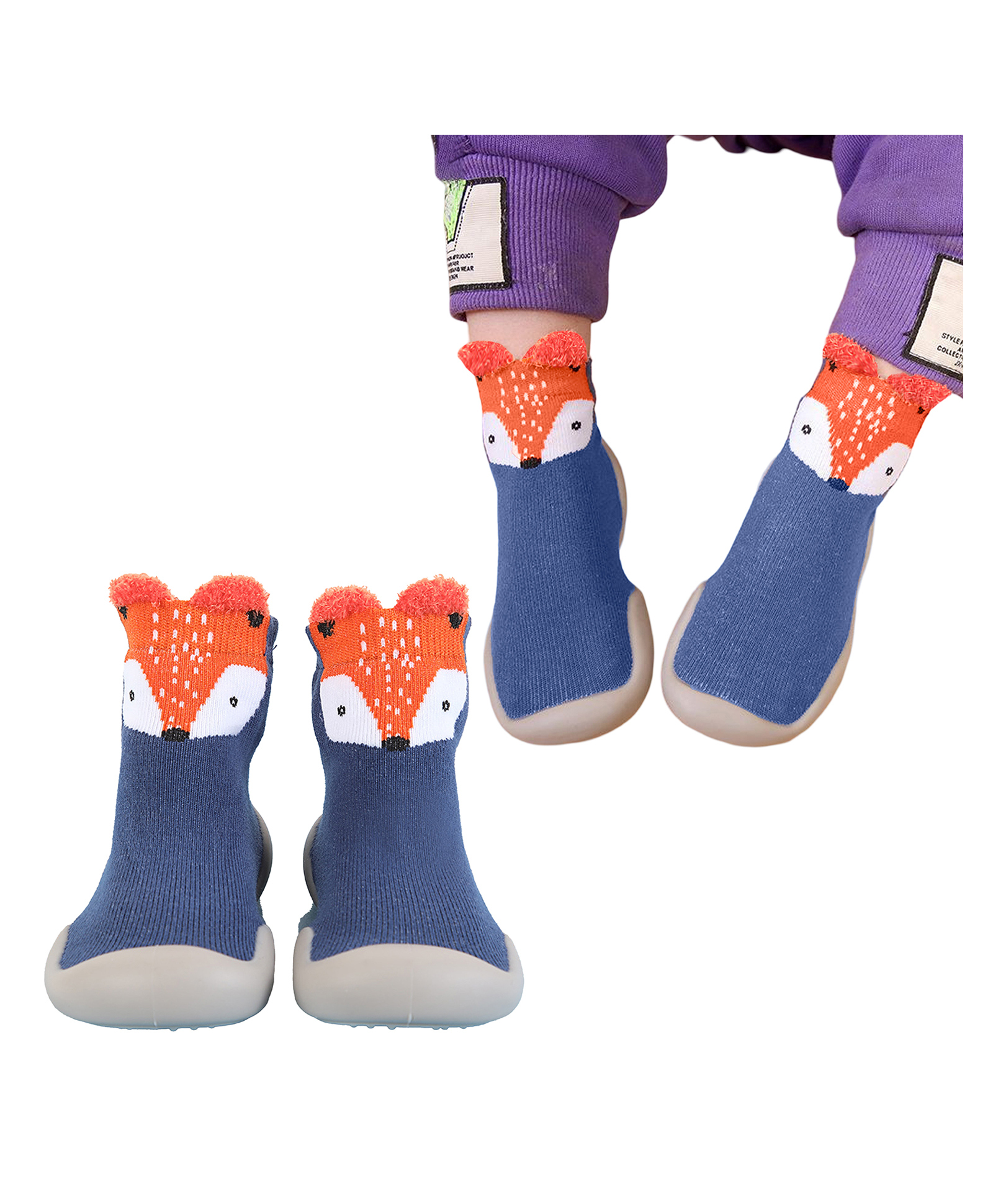 Bembika Fox Face Designed Applique Detailed Socks Shoes - Blue-picture-7