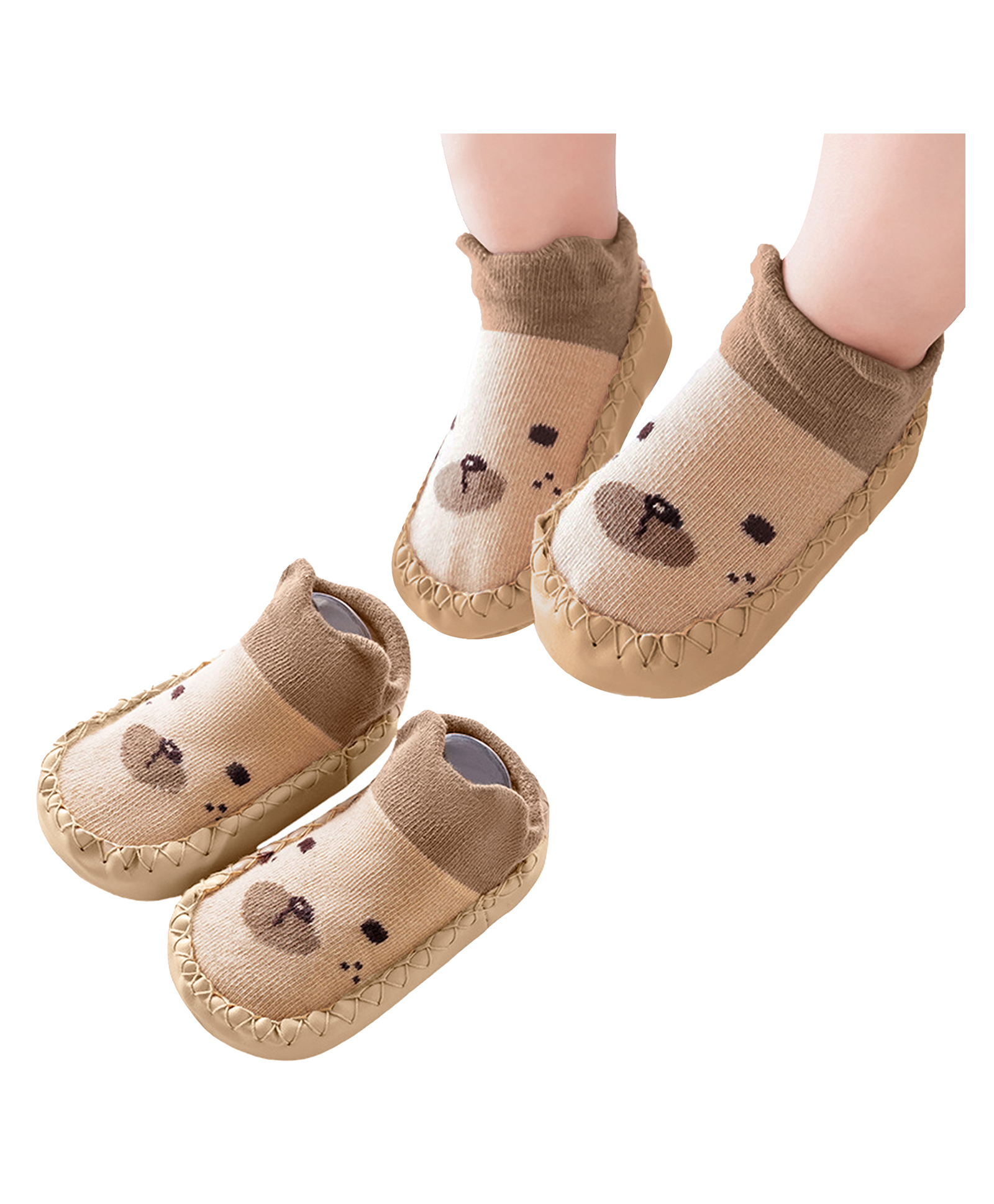 Bembika Anti-Skid Bear Face Designed Applique Detailed Socks Shoe - Brown-image-41