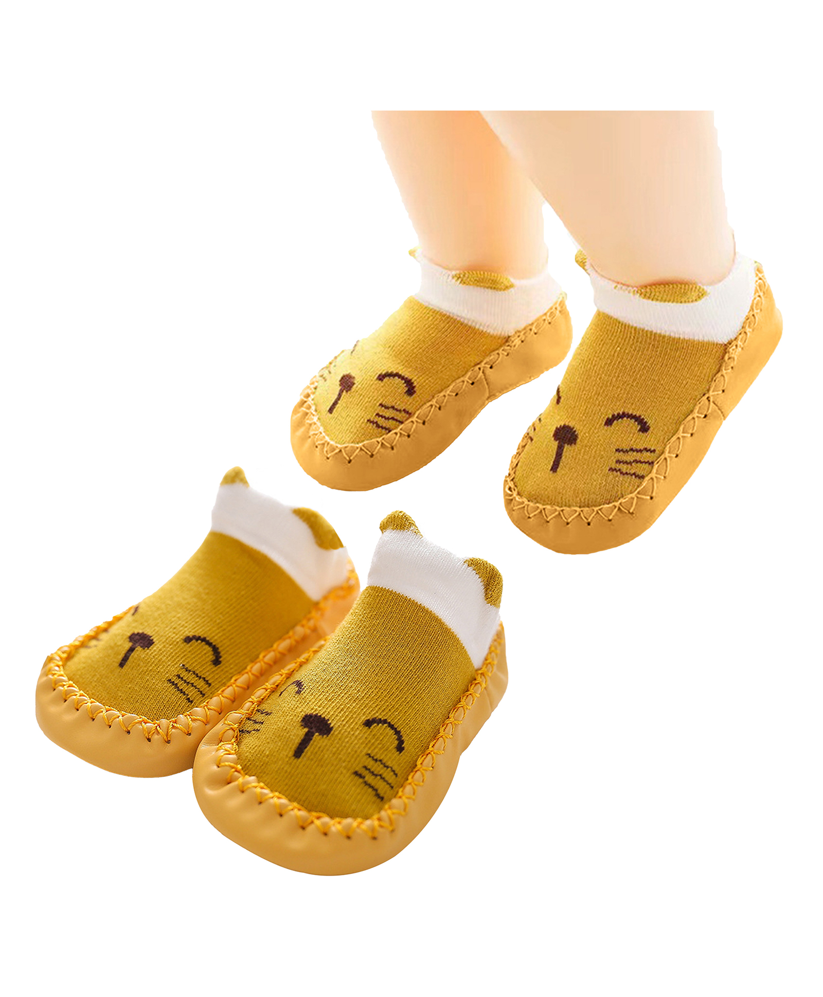 Bembika Anti-Skid Cat Face Designed Applique Detailed Socks Shoe - Yellow-picture-39