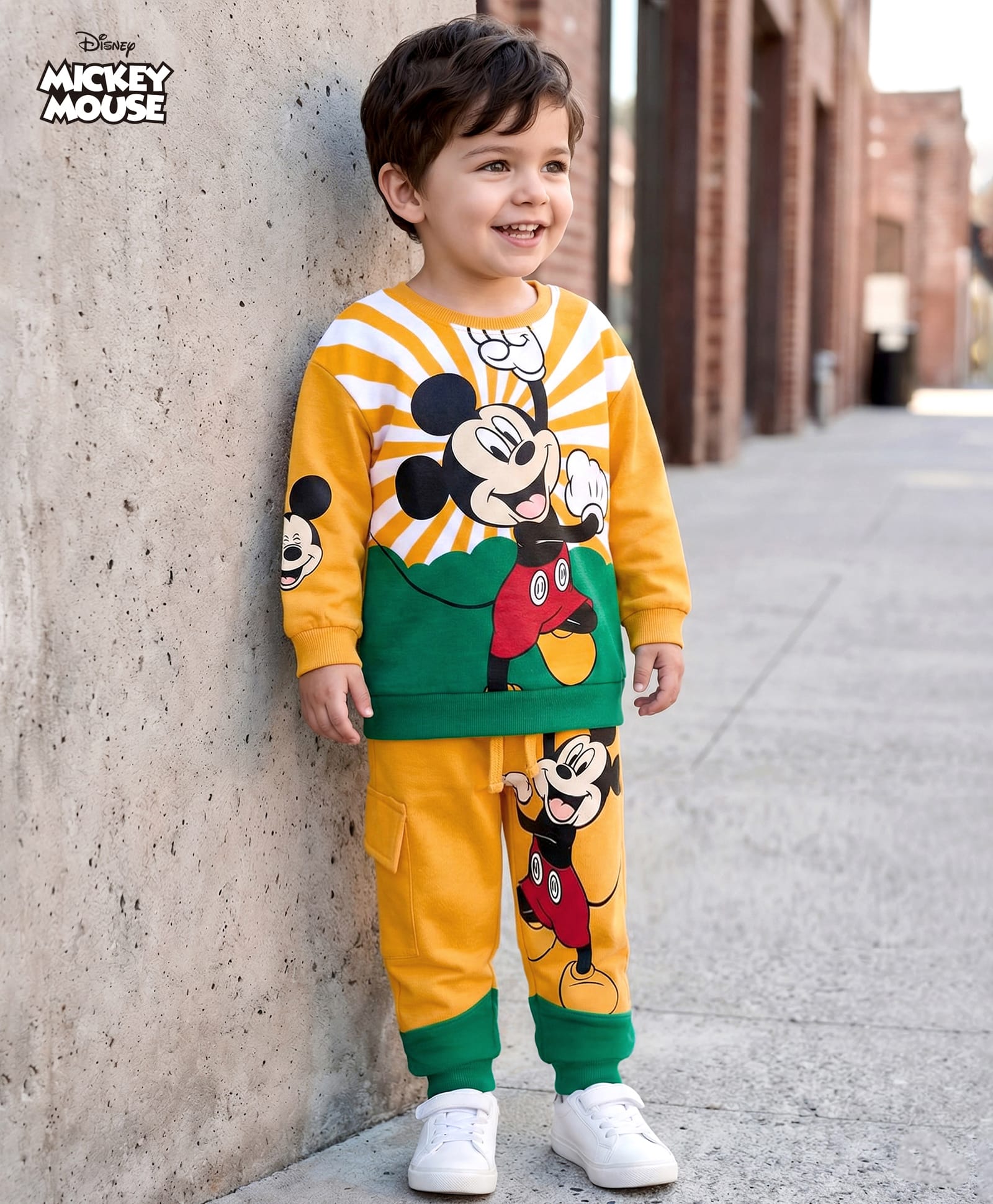 Babyhug Disney Terry Knit Full Sleeves Sweatshirt and Track Pant with Mickey Mouse Graphic - Yellow-picture-24