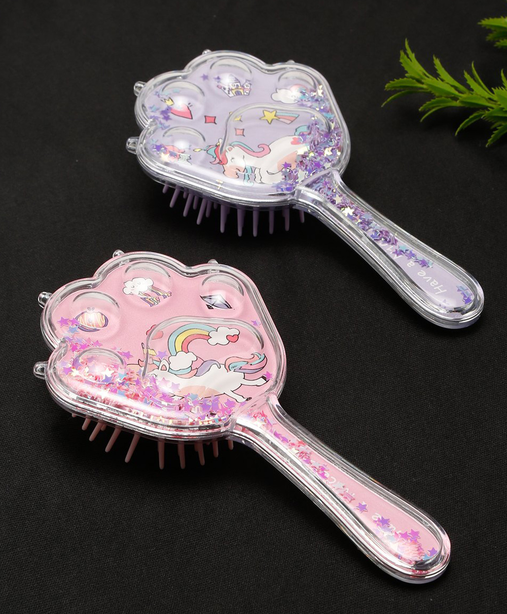 Stol'n Set of 2 Unicorn Theme With Star Glittery Hair Brushes-Pink, Purple-image-5