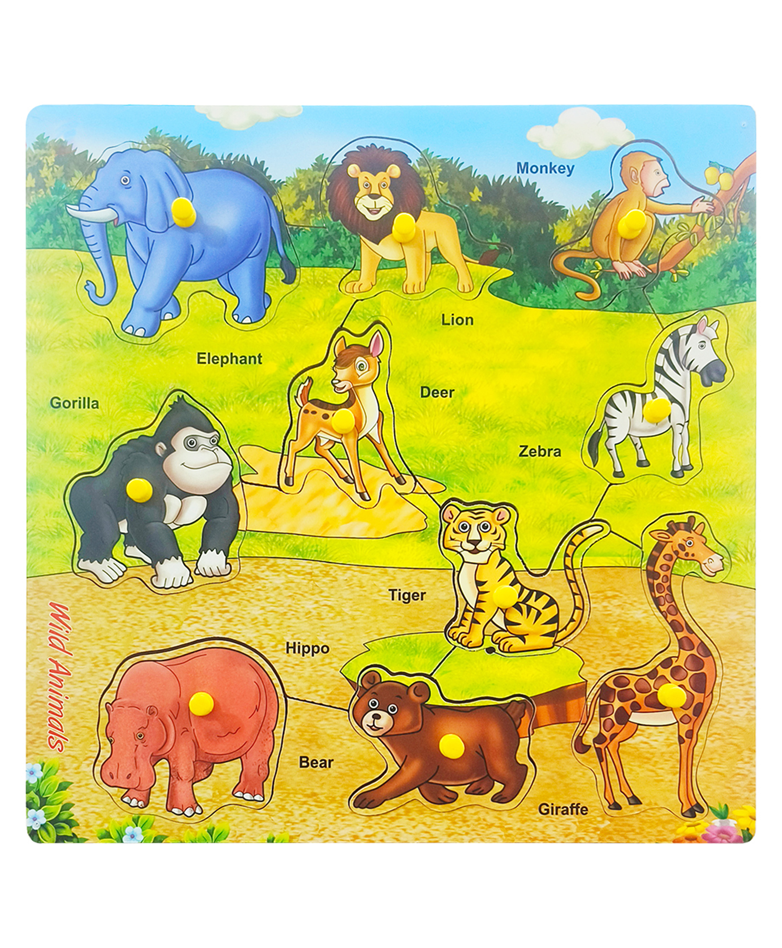 Hop N Play Wooden Peg Board Wild Animals Identification Puzzle Tray, Early Learning Wooden Toys for Kids - Multicolour-image-4