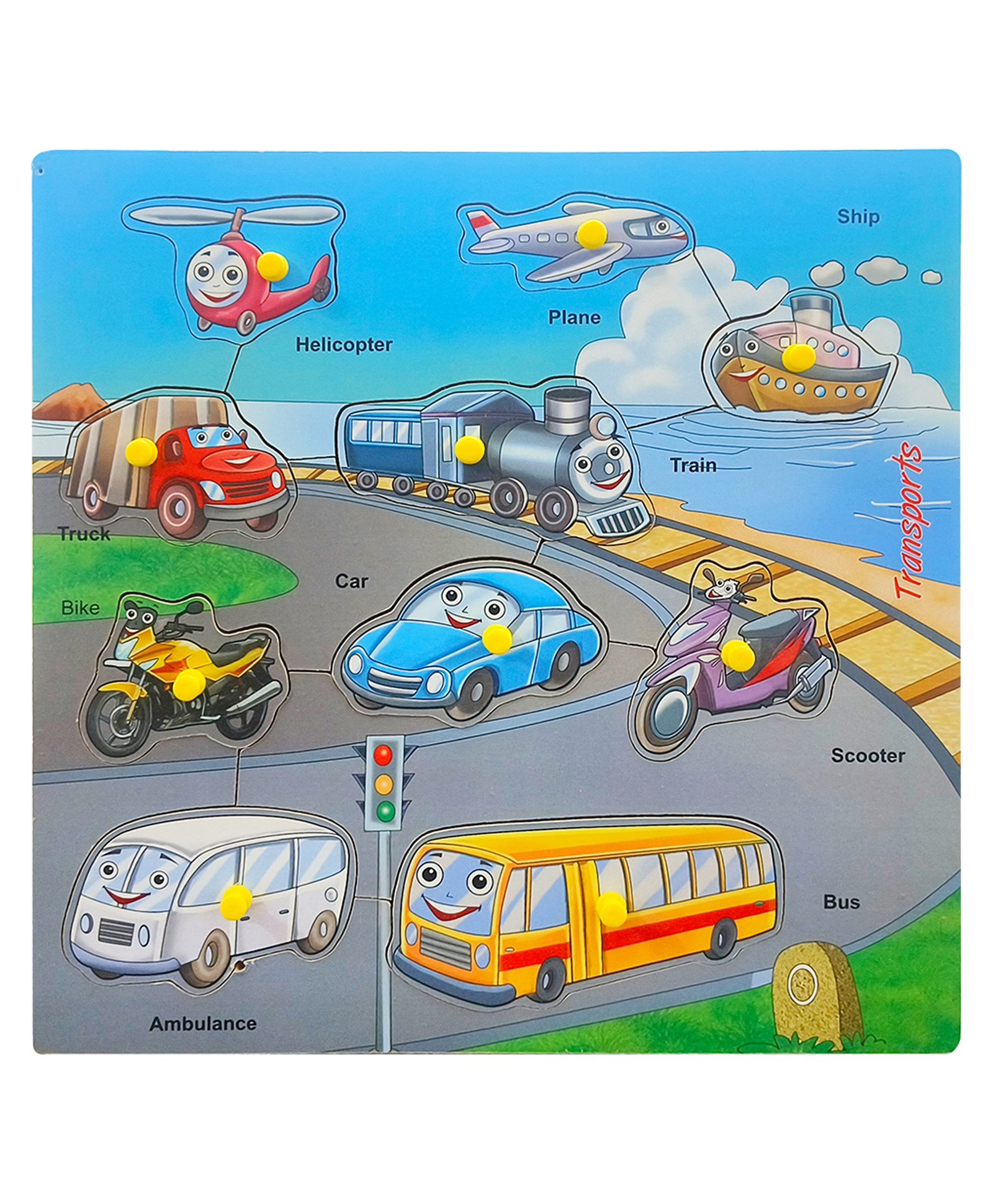 Hop N Play Wooden Transport Peg Puzzle Board Identification Tray, Early Learning Wooden Toys for Kids - Multicolour-image-19