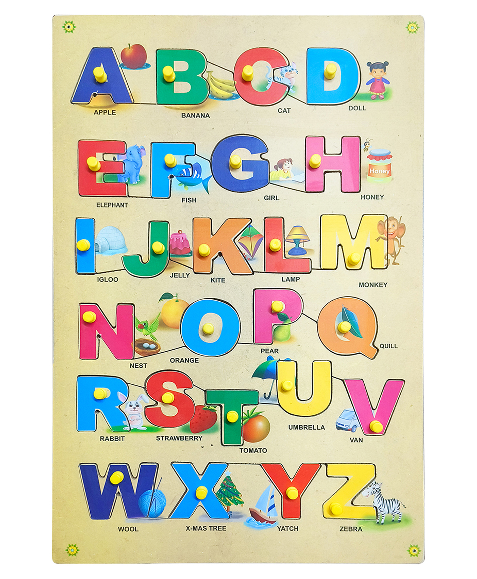 Hop N Play Wooden Big ABC Identification Puzzle with Knob and Illustration- Big Tray - Multicolour-picture-10