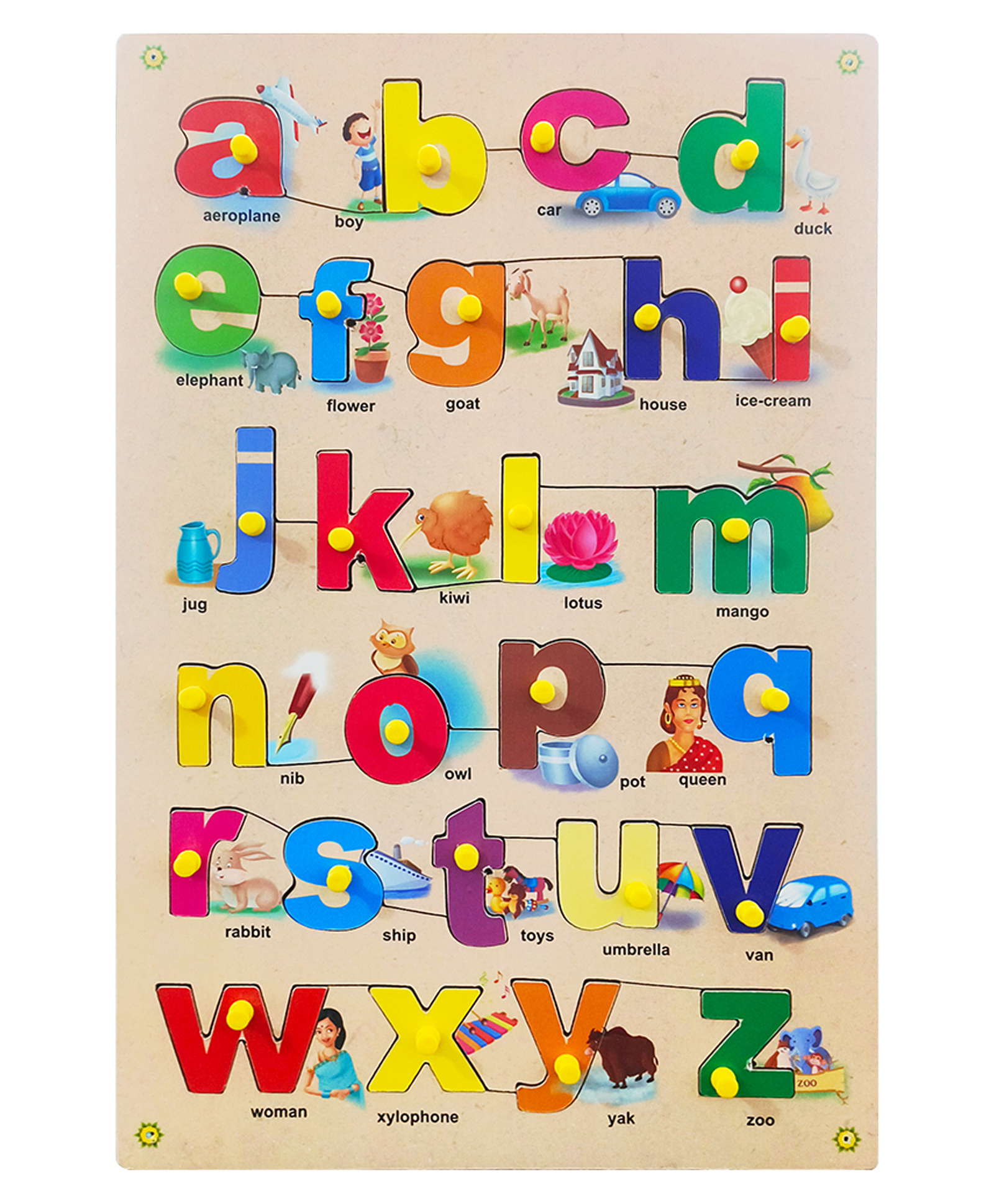 Hop N Play Wooden Small ABC Identification Puzzle with Knob and Illustration- Big Tray - Multicolour-image-17