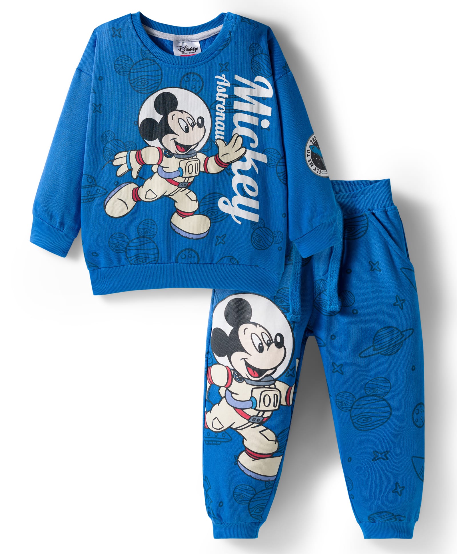 Babyhug Disney Terry Knit Full Sleeves Drop Shoulder Sweatshirt and Track Pant with Mickey Mouse Graphic - Blue-image-29