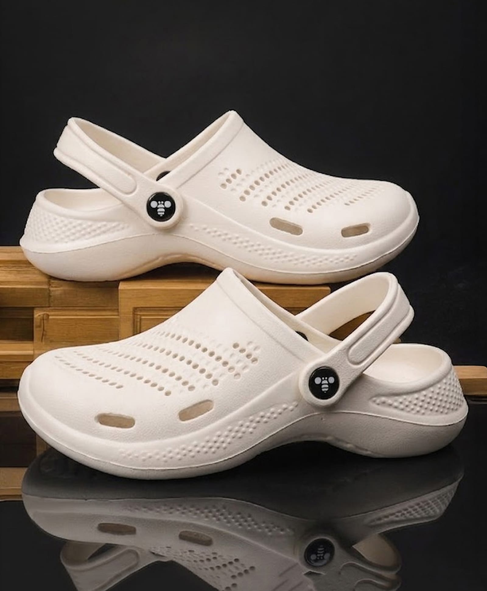Toothless Solid Perforated Slingback Clogs - White-image-32