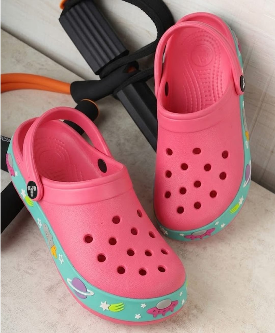 Toothless Space Theme Designed Perforated Slingback Clogs - Fuchsia-image-37