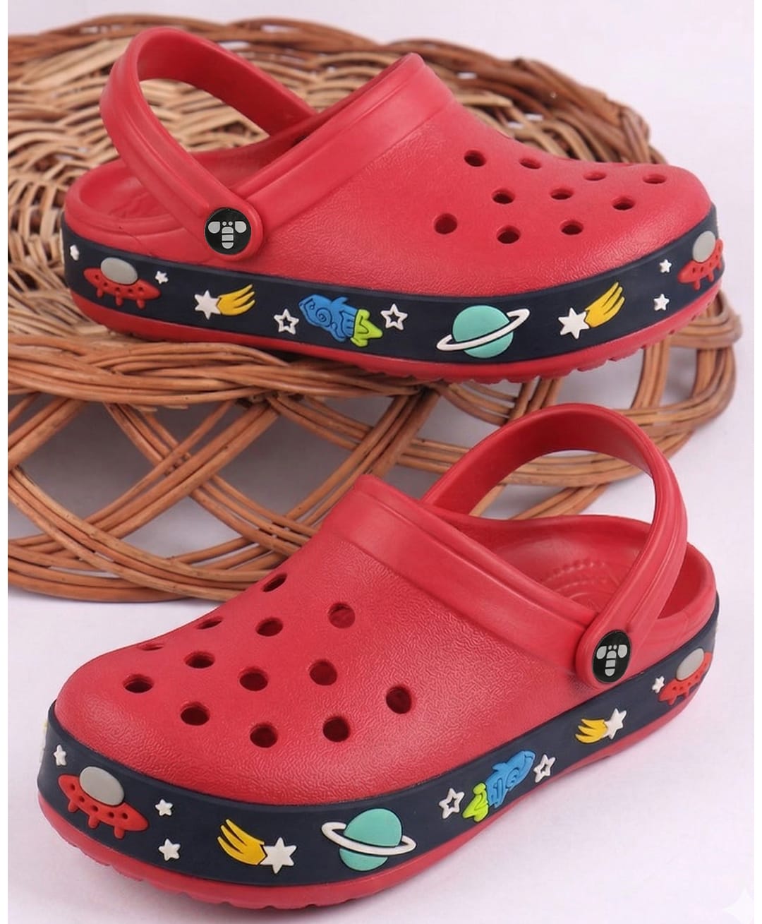 Toothless Space Theme Designed Perforated Slingback Clogs - Red-picture-14