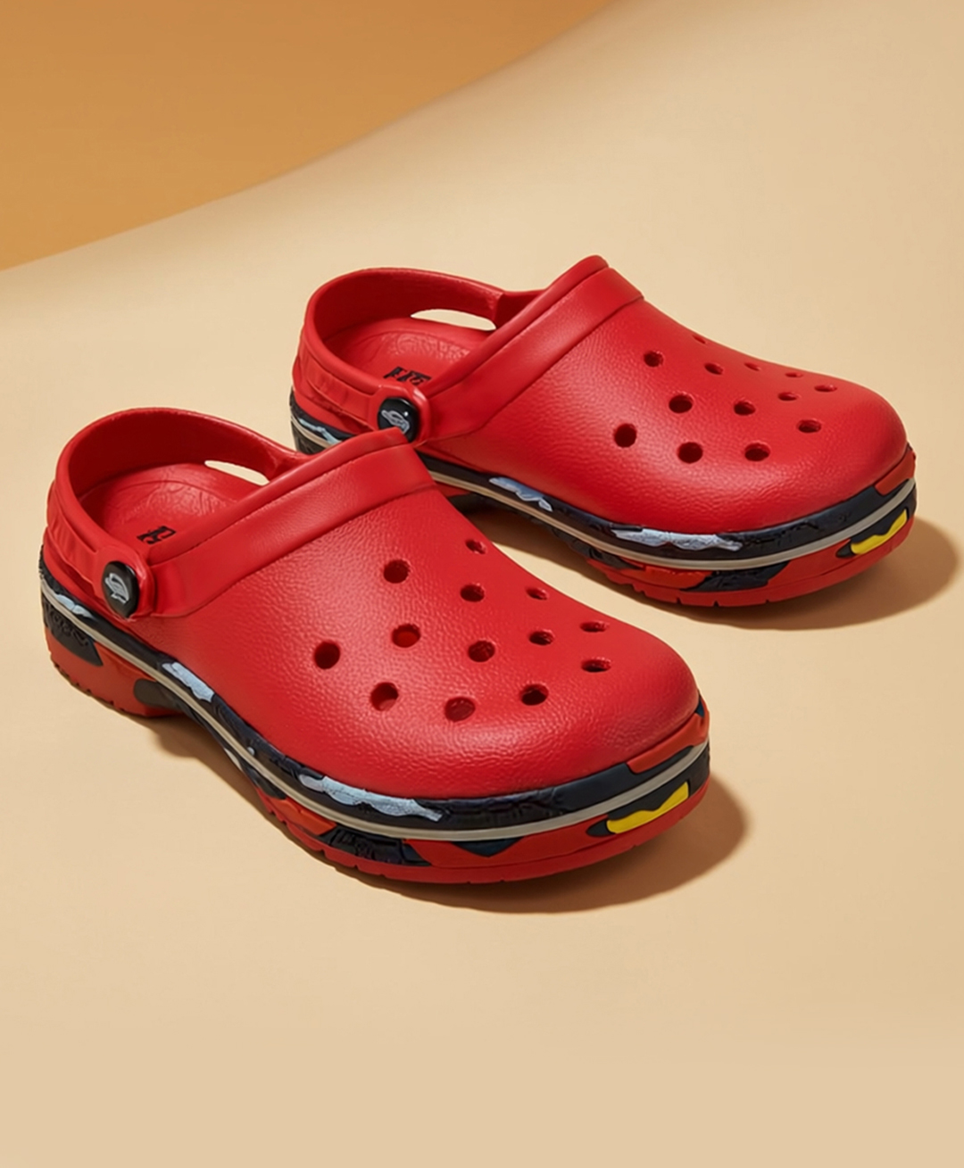 Toothless Abstract Designed Perforated Slingback Clogs - Red-picture-10