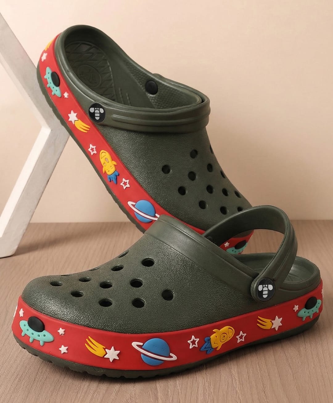 Toothless Space Theme Designed Perforated Slingback Clogs - Olive Green-picture-15