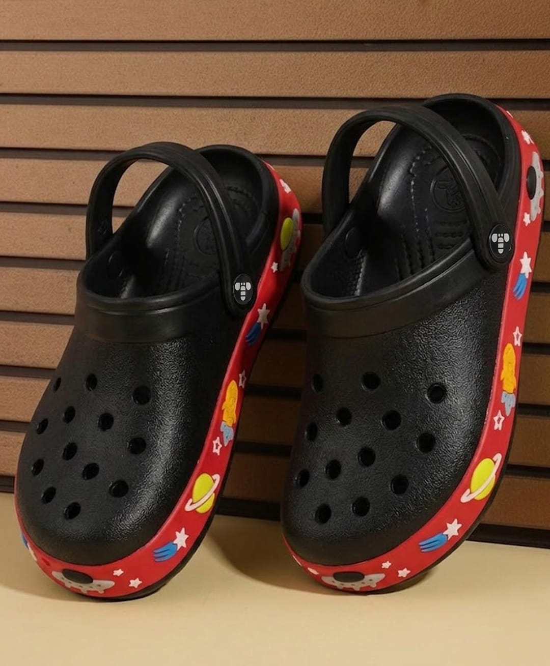 Toothless Space Theme Designed Perforated Slingback Clogs - Black-image-47